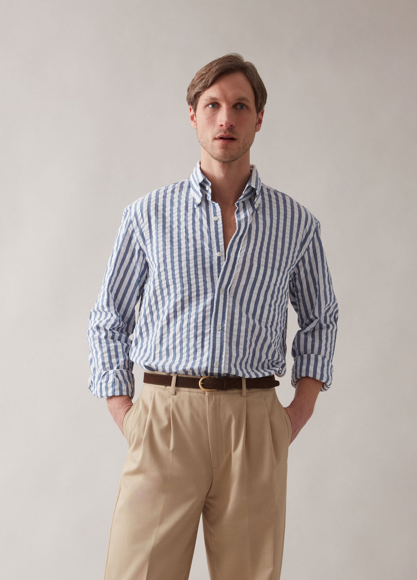 Ferdinand Button Down Shirt - White/Blue Berg & Berg