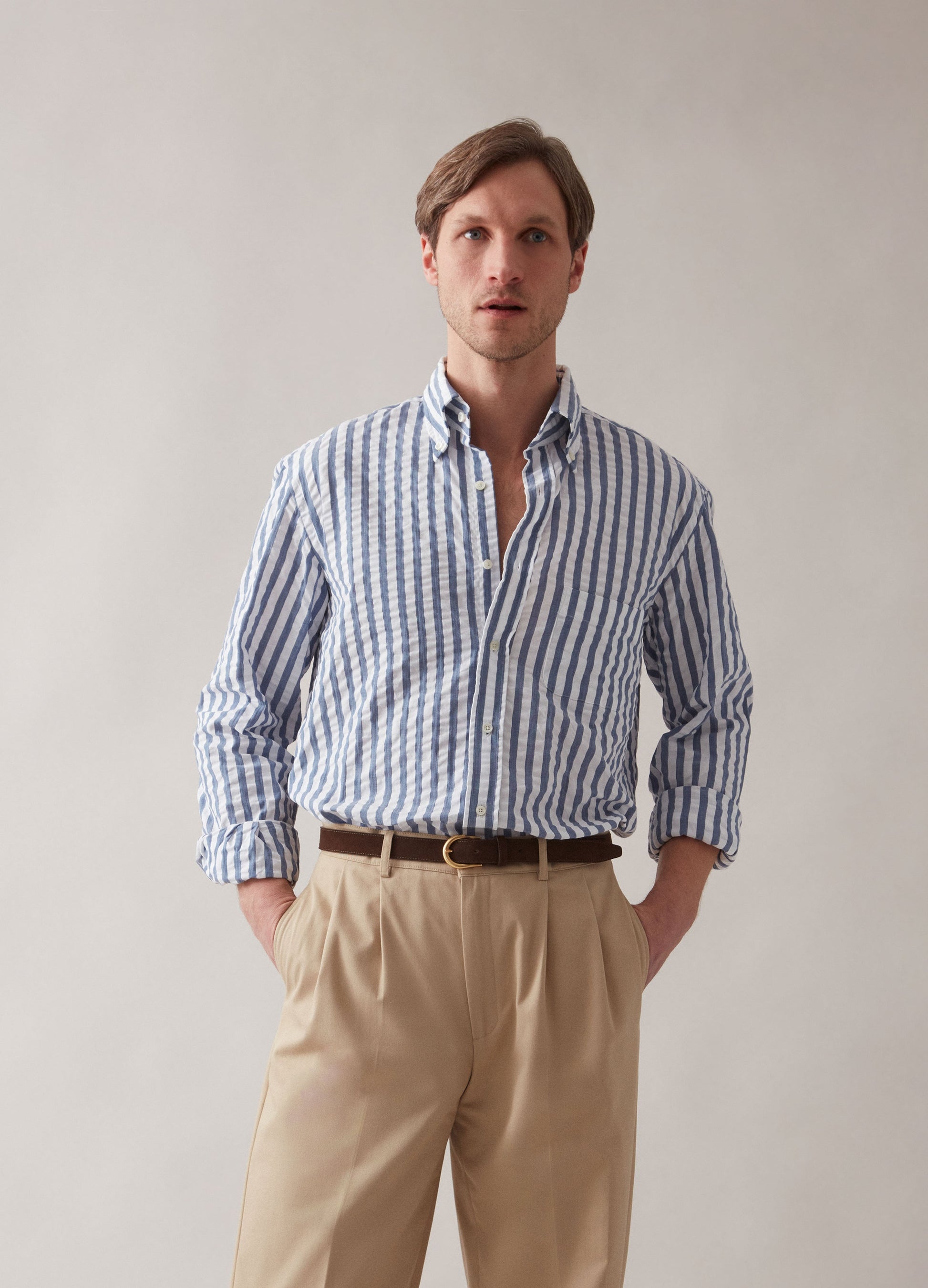 Ferdinand Button Down Shirt - White/Blue Berg & Berg
