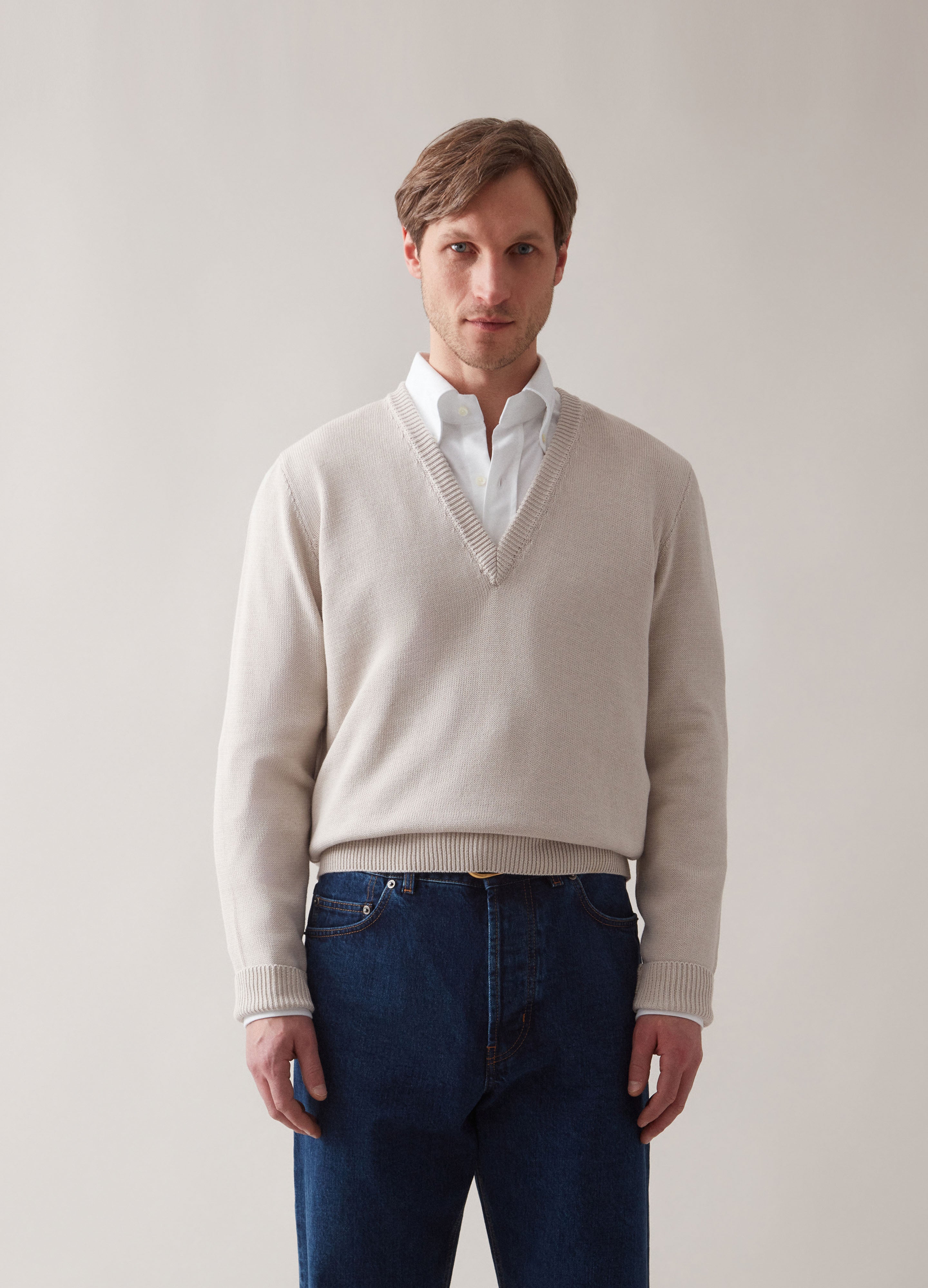 Björn V-Neck Sweater - Cream Berg & Berg