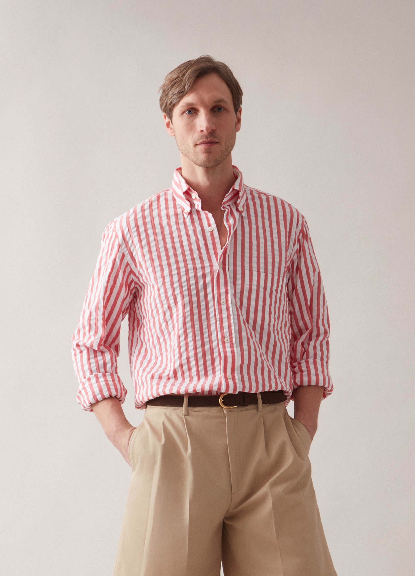 Ferdinand Button Down Shirt - White/Red Berg & Berg