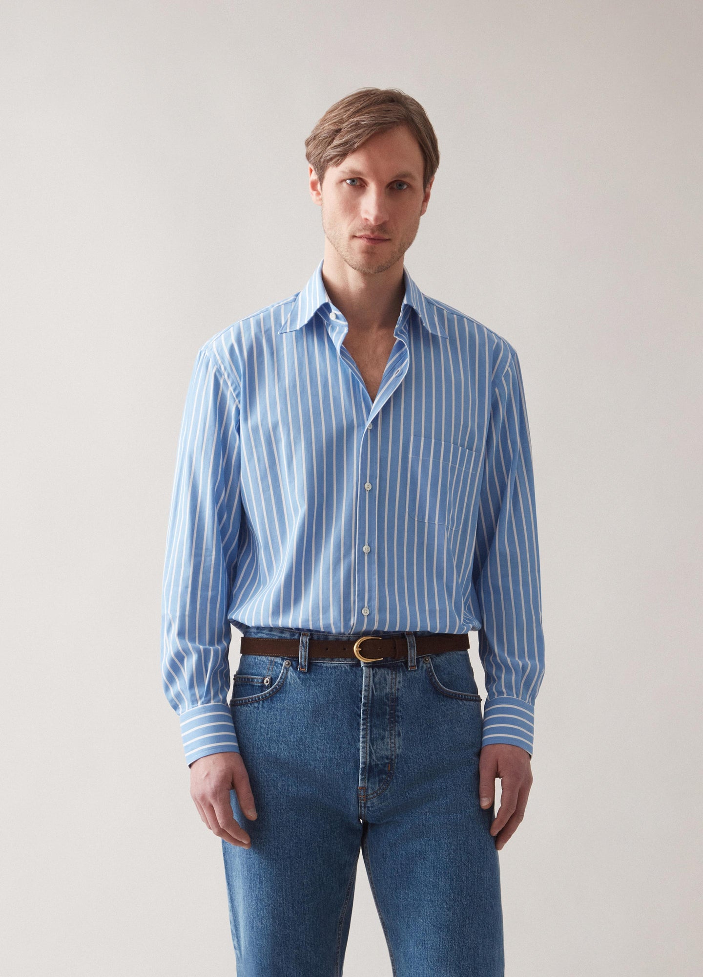 Fabian Turndown Collar Shirt - Blue/White Berg & Berg