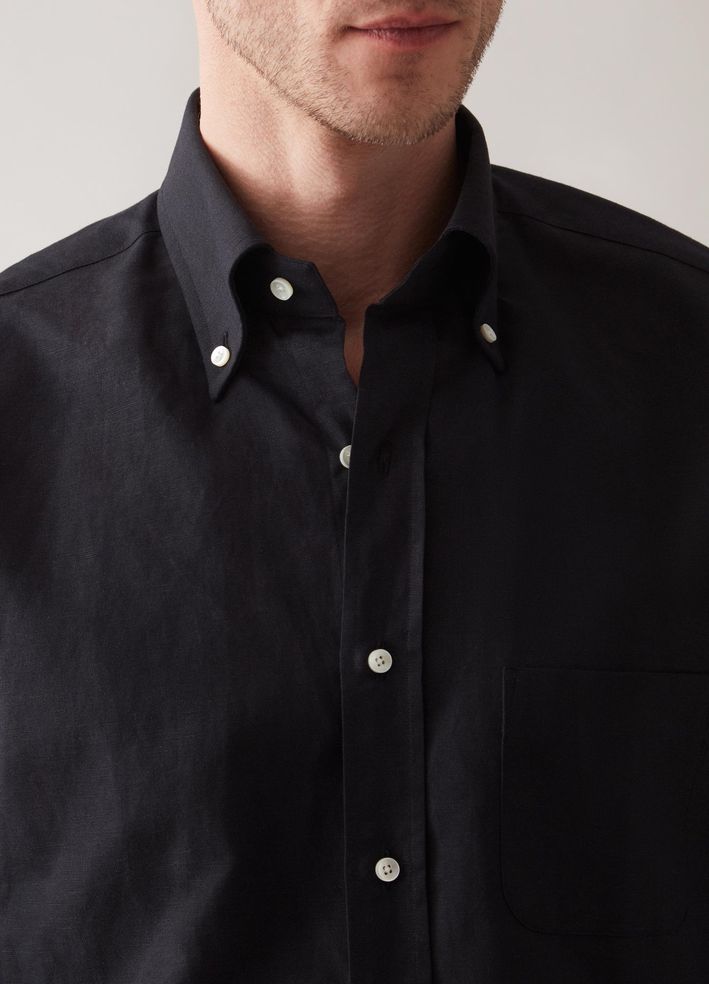 Ferdinand Cotton/Linen Button Down Shirt - Black Berg & Berg
