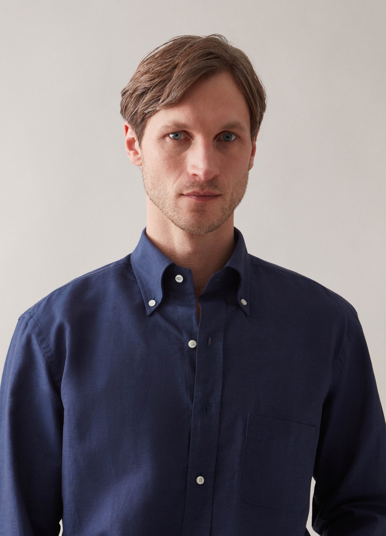 Ferdinand Cotton/Linen Button Down Shirt - Navy Berg & Berg