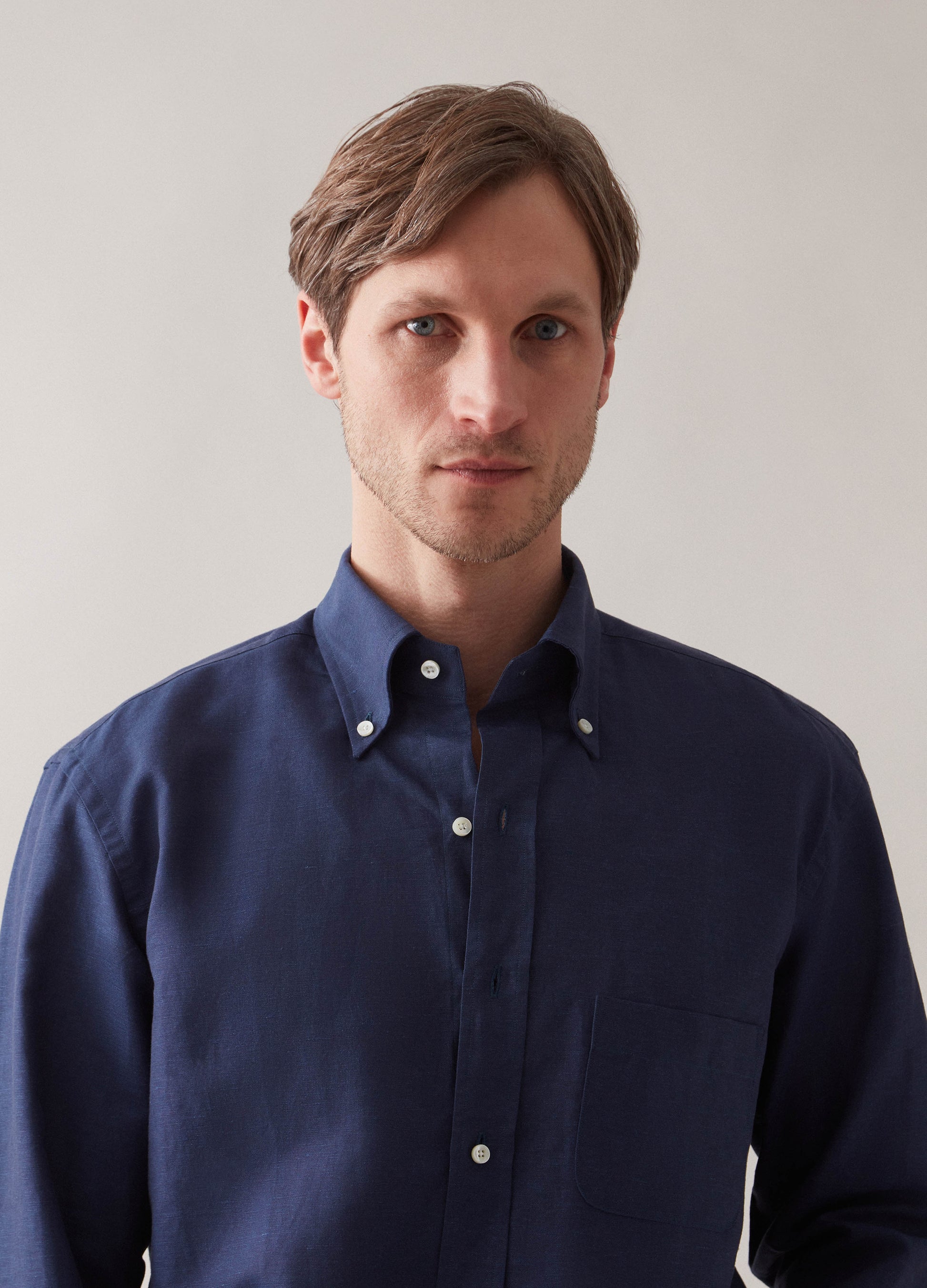 Ferdinand Cotton/Linen Button Down Shirt - Navy Berg & Berg