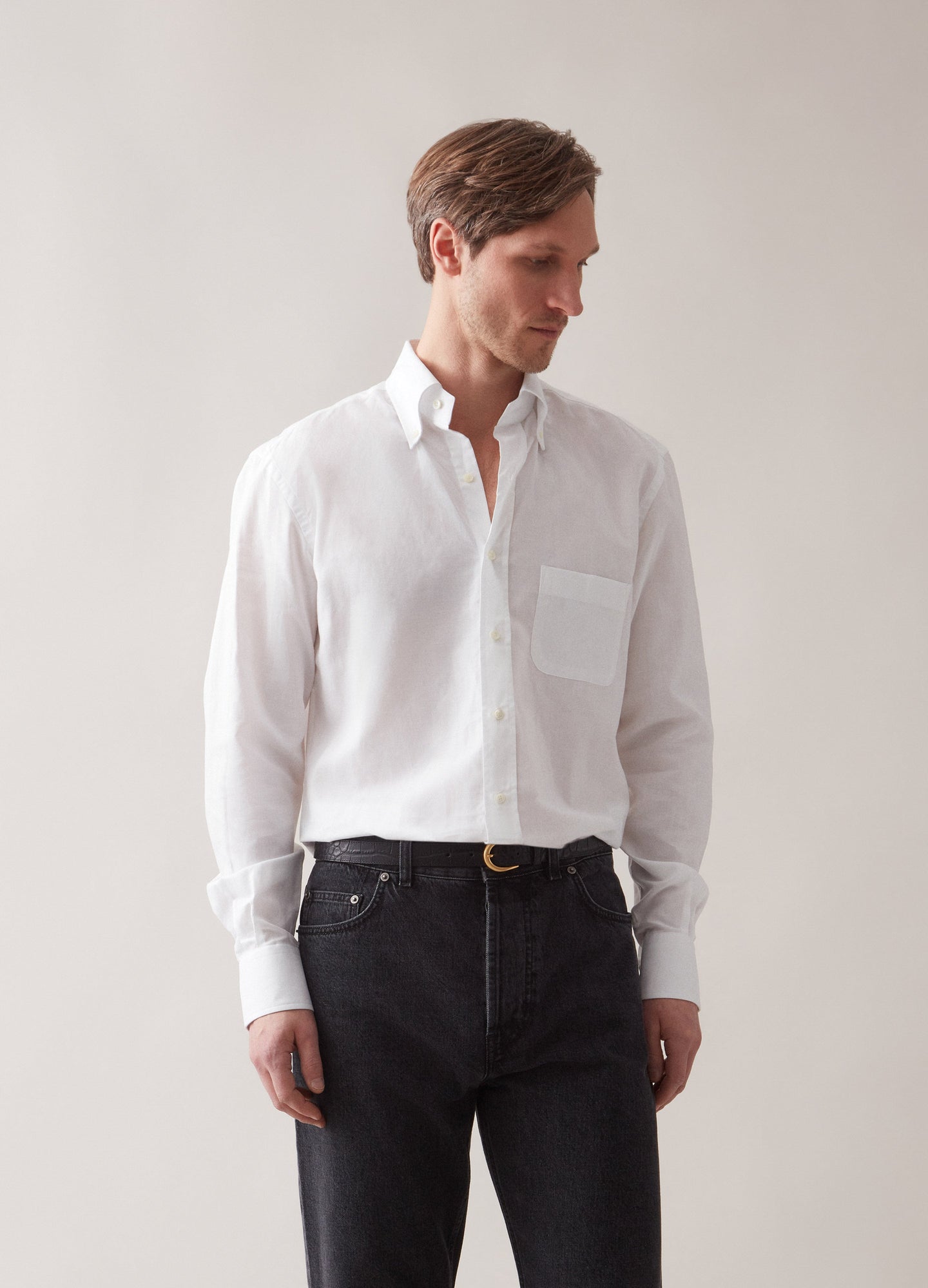 Ferdinand Cotton/Linen Button Down Shirt - White Berg & Berg