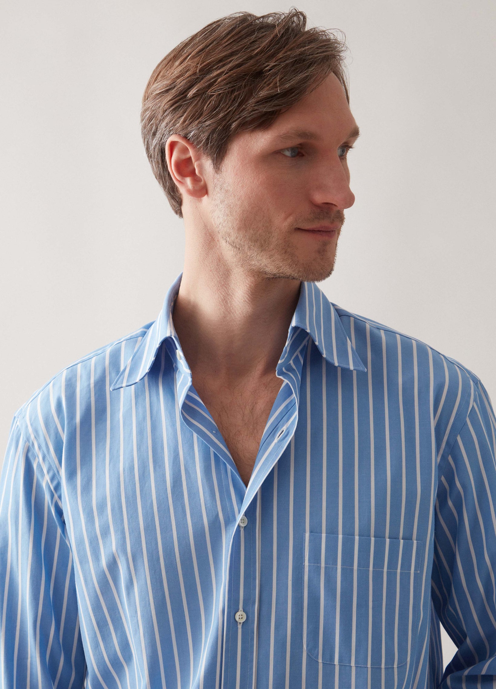 Fabian Turndown Collar Shirt - Blue/White Berg & Berg