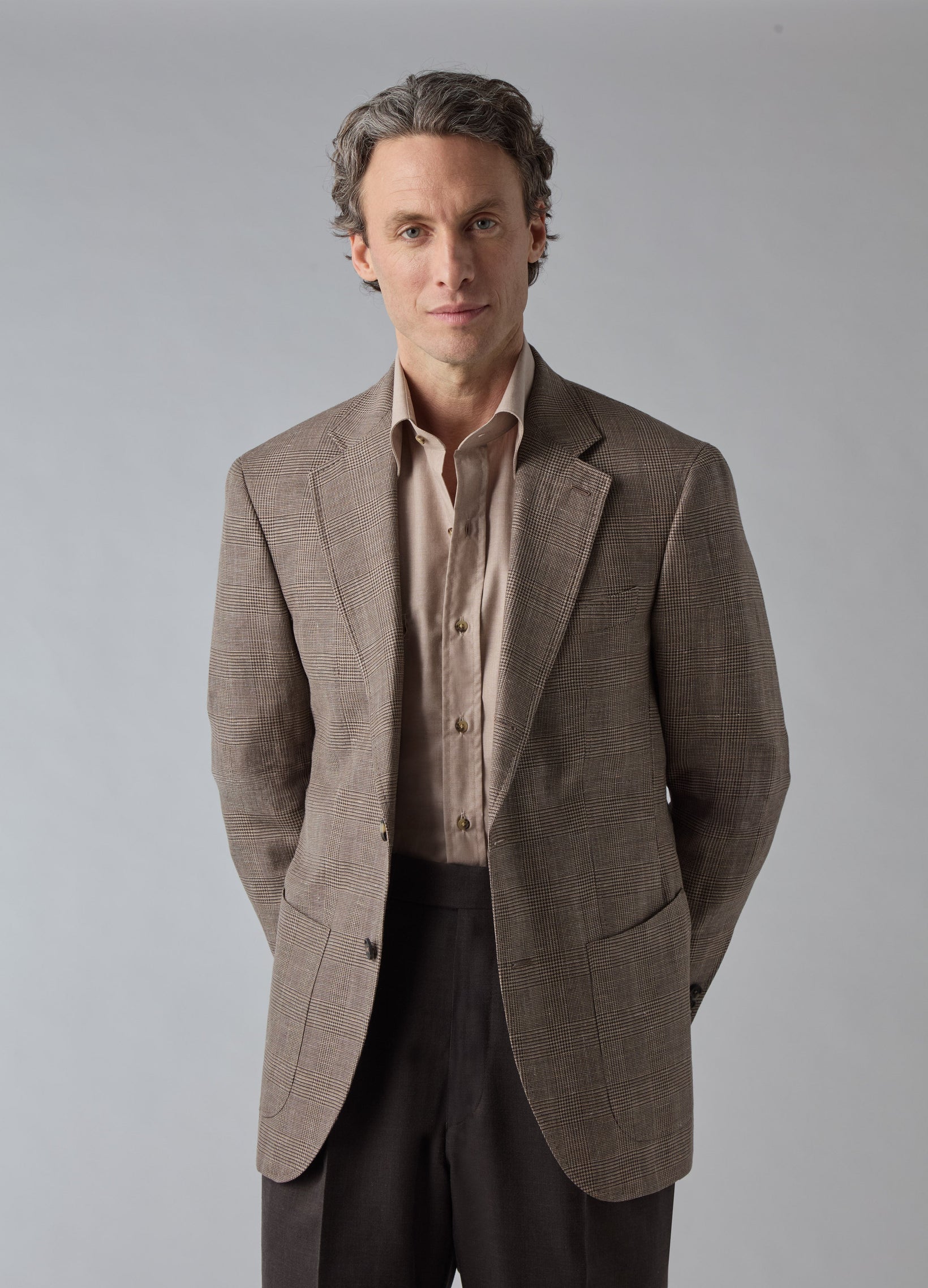 Don Sport Wool/Linen Glencheck Jacket - Brown/Beige | Berg & Berg