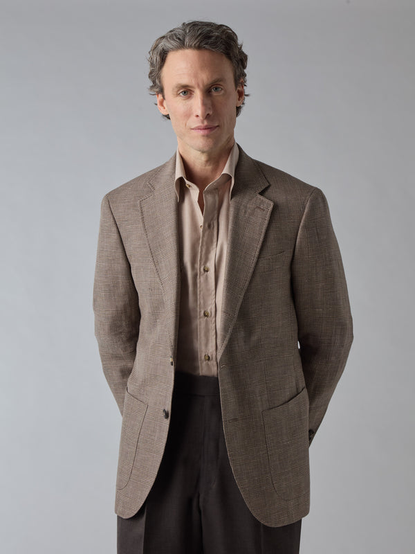 【MODERNIF】Glen check wool jacket Don Sport Wool/Linen Glencheck Jacket - Brown/Beige – Berg