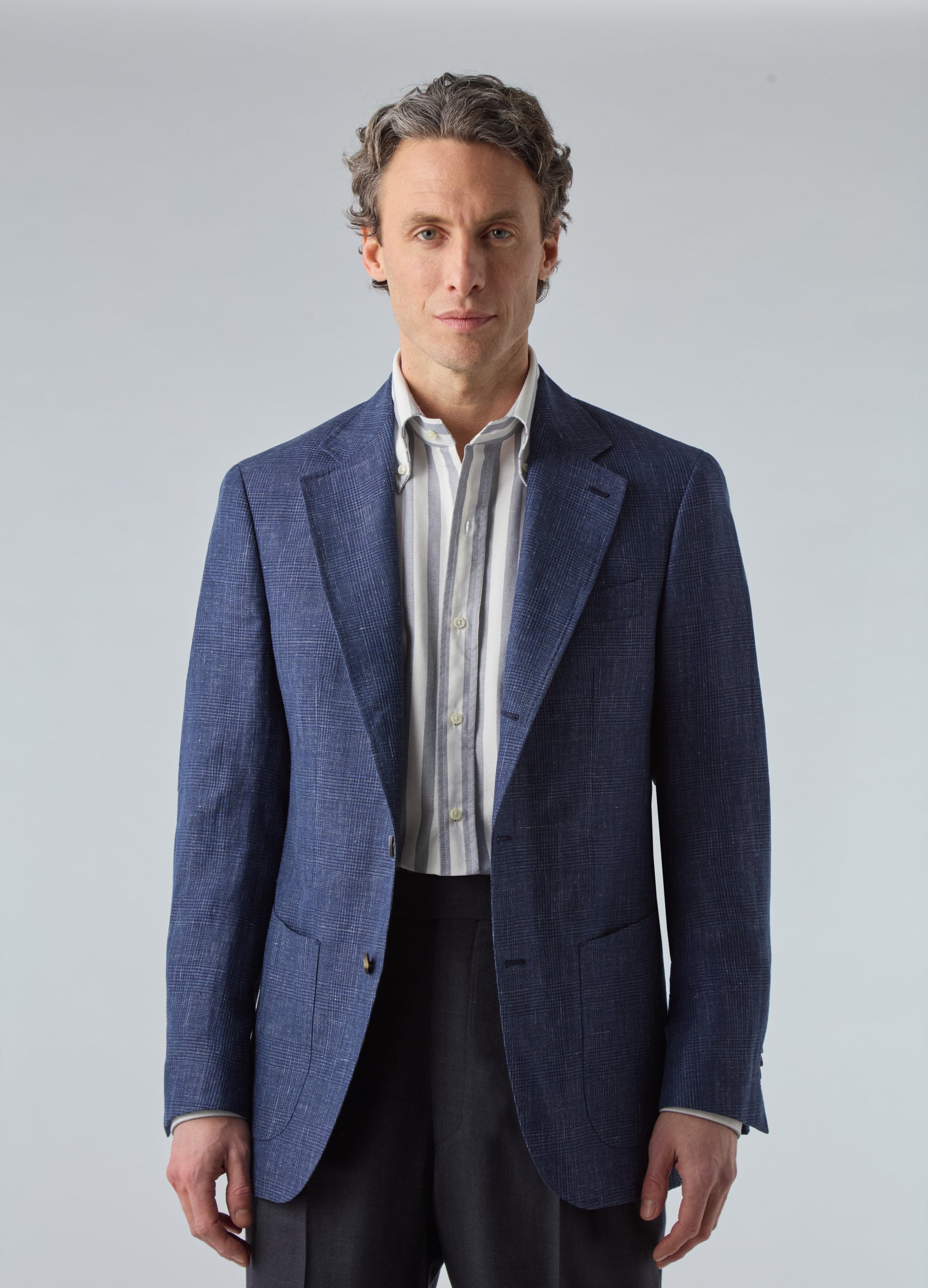 Don Sport Wool/Linen Glencheck Jacket - Blue | Berg & Berg
