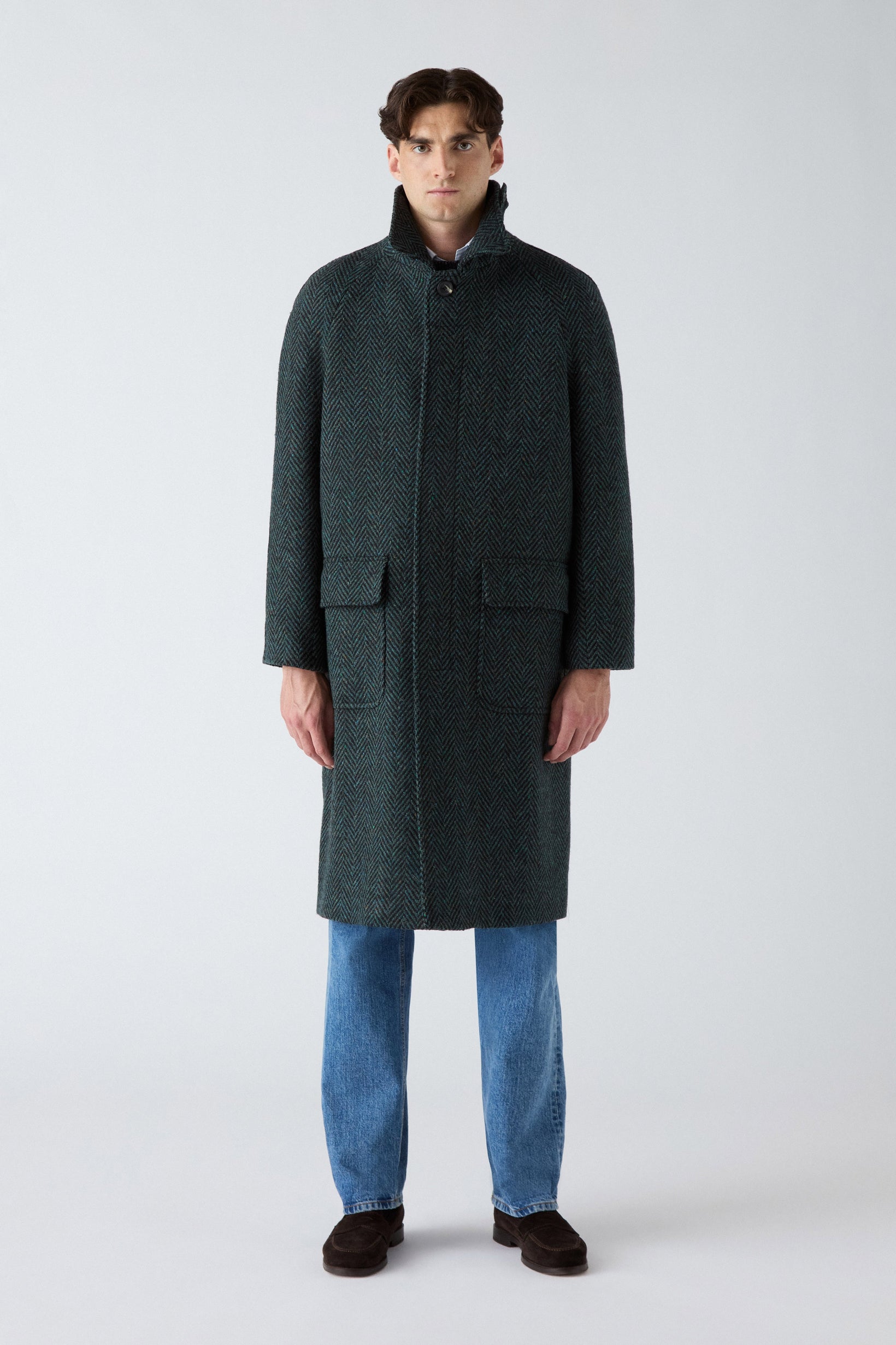 Nelson Tweed Raglan Coat - Blue | Berg & Berg