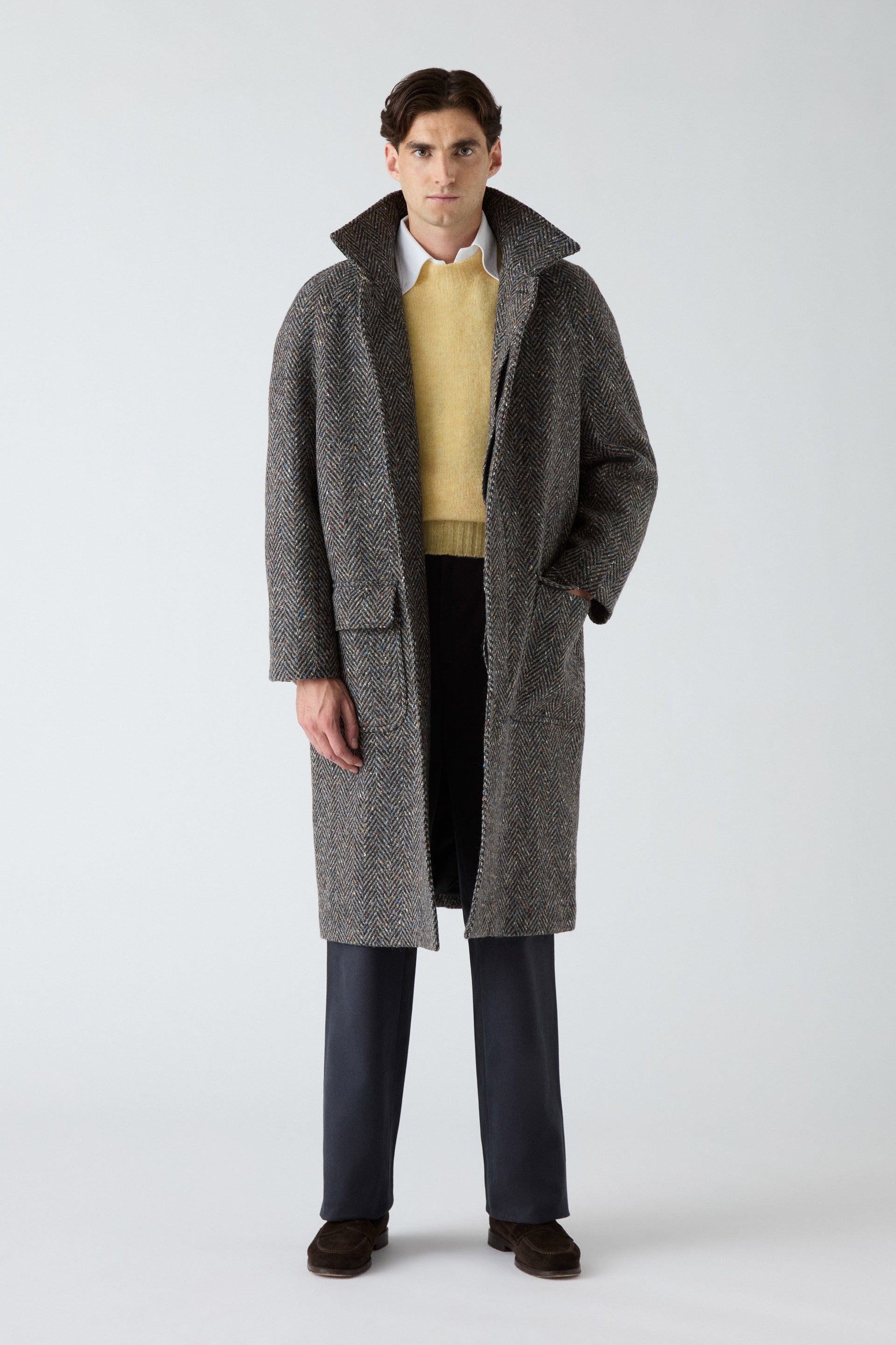 Nelson Tweed Raglan Coat - Dark Grey/Multicolour | Berg & Berg
