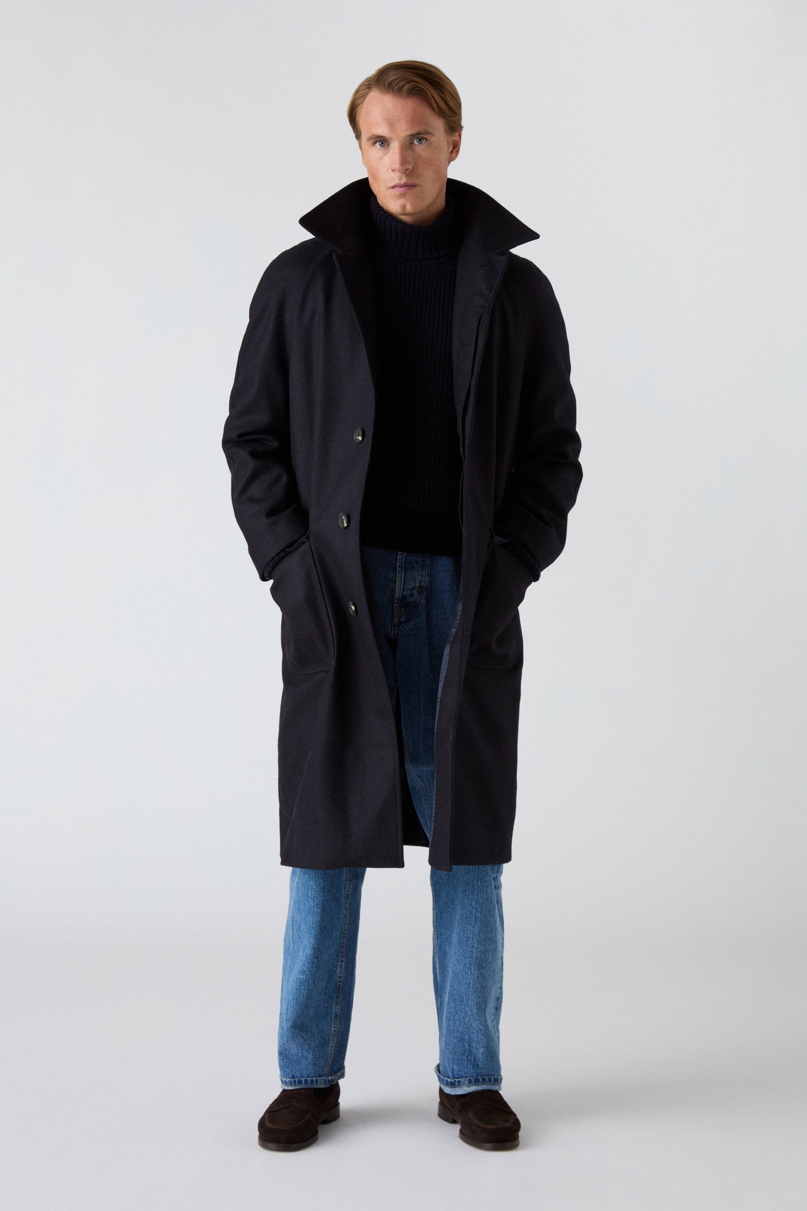 Nelson Tweed Raglan Coat - Navy | Berg & Berg
