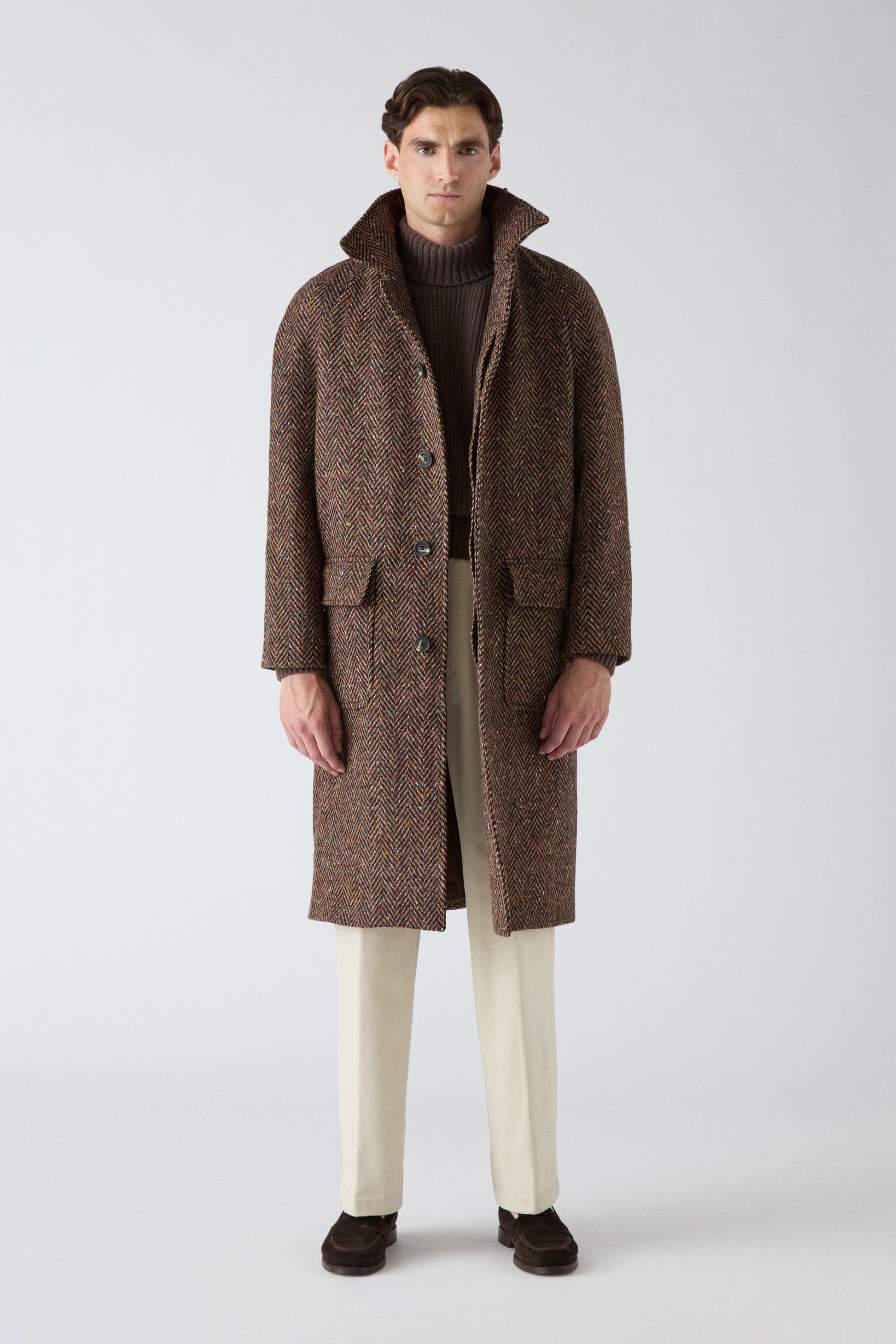 Nelson Tweed Raglan Coat - Brown | Berg & Berg