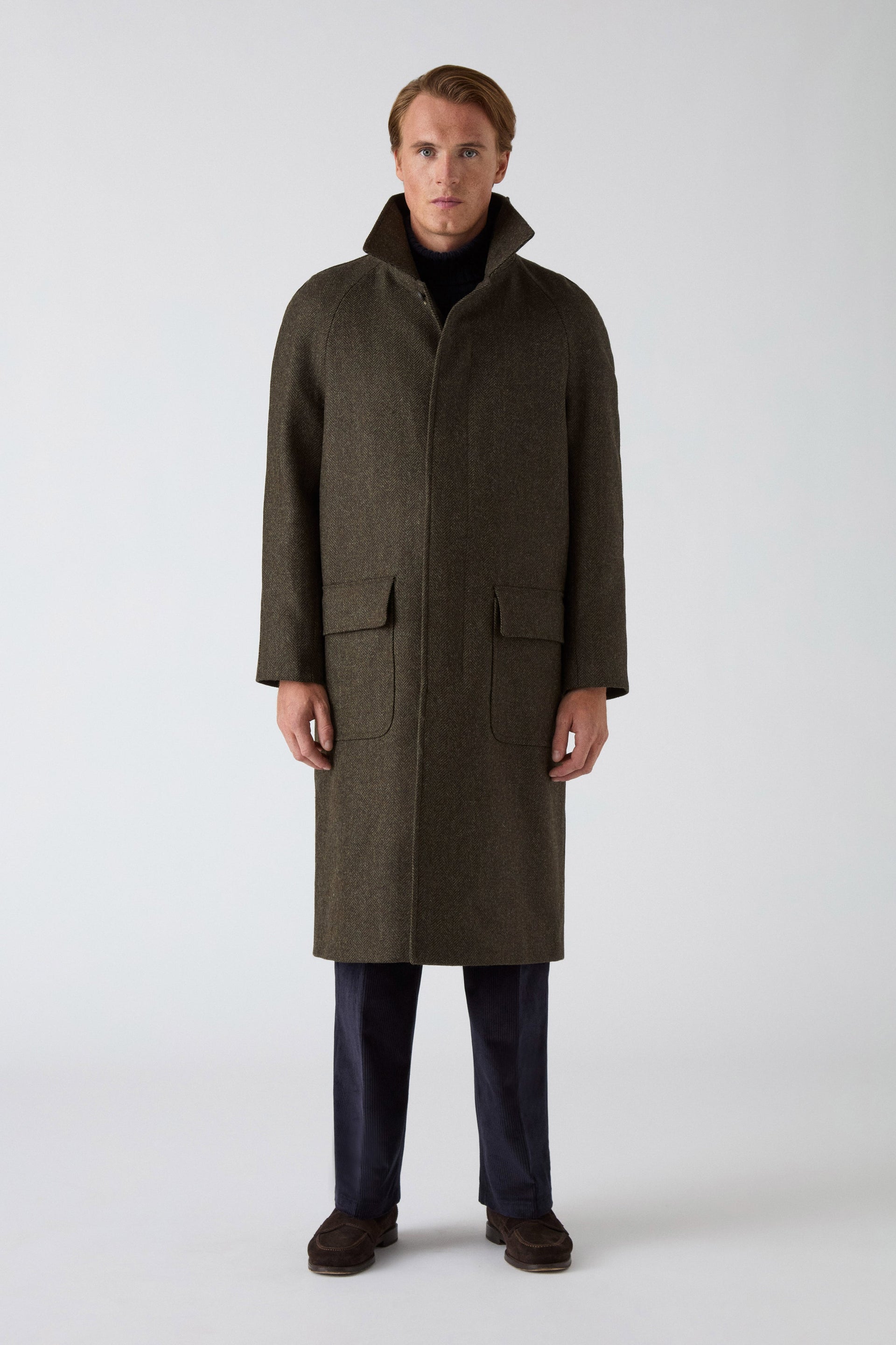 Nelson Tweed Raglan Coat - Brown/Green | Berg & Berg