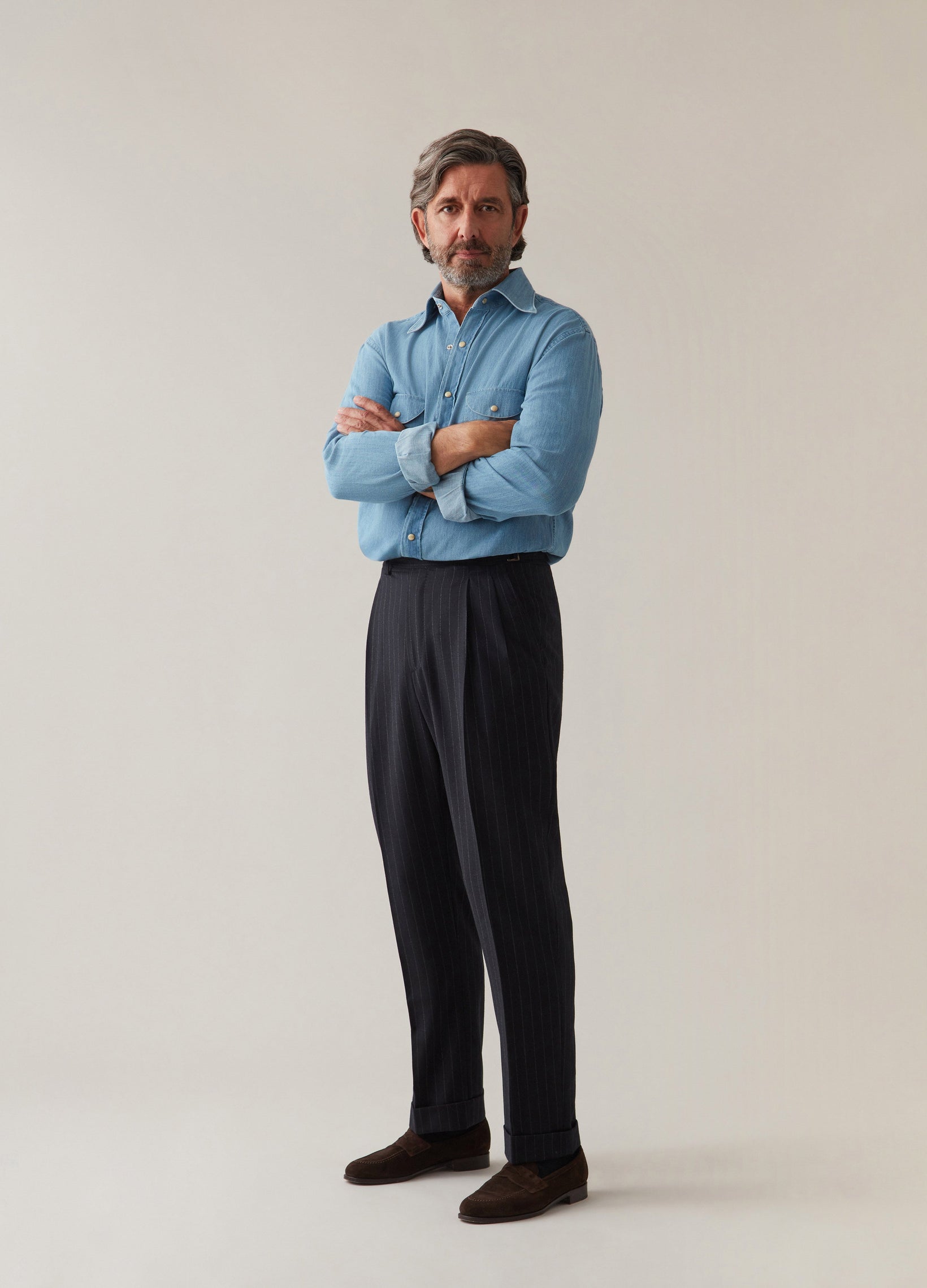 Antonio Chalk Stripe Trousers - Navy Berg & Berg