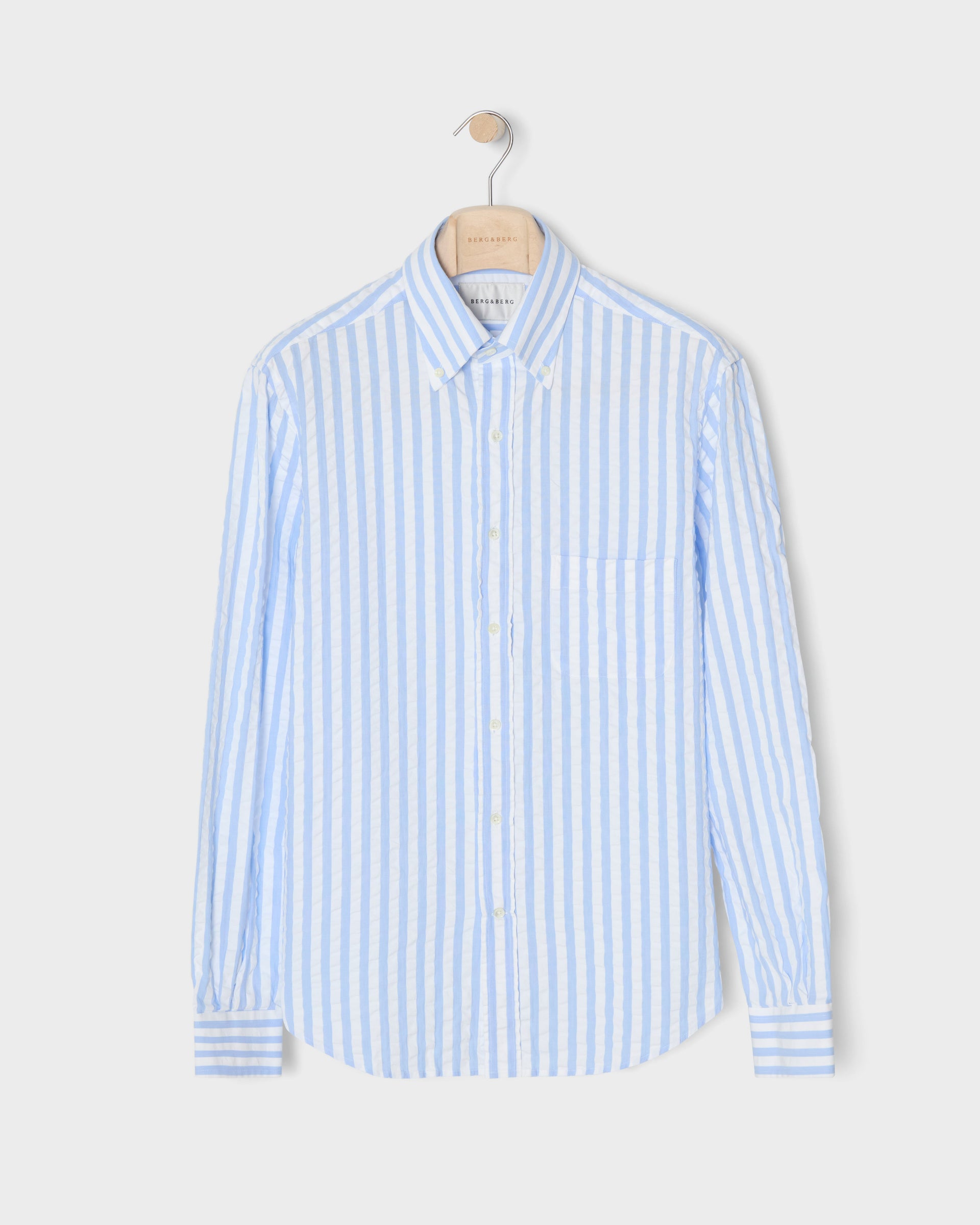 Ferdinand Seersucker Button Down Shirt - White/Light Blue Berg & Berg