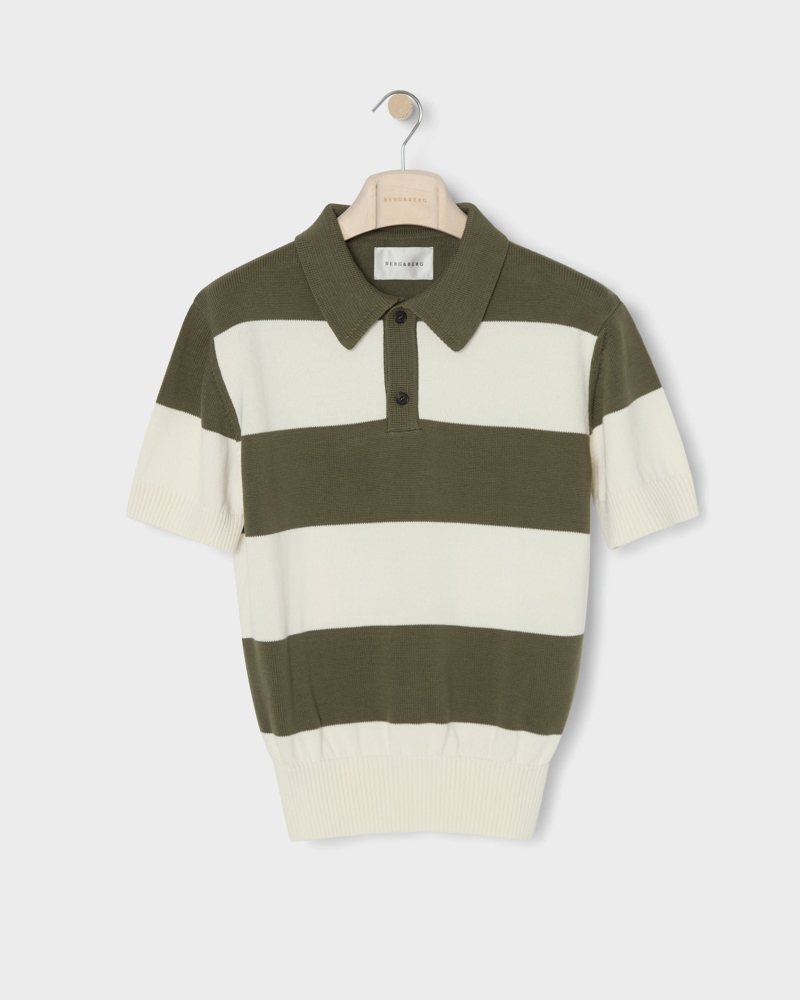 Bror Knitted Polo - Ivory/Olive Berg & Berg