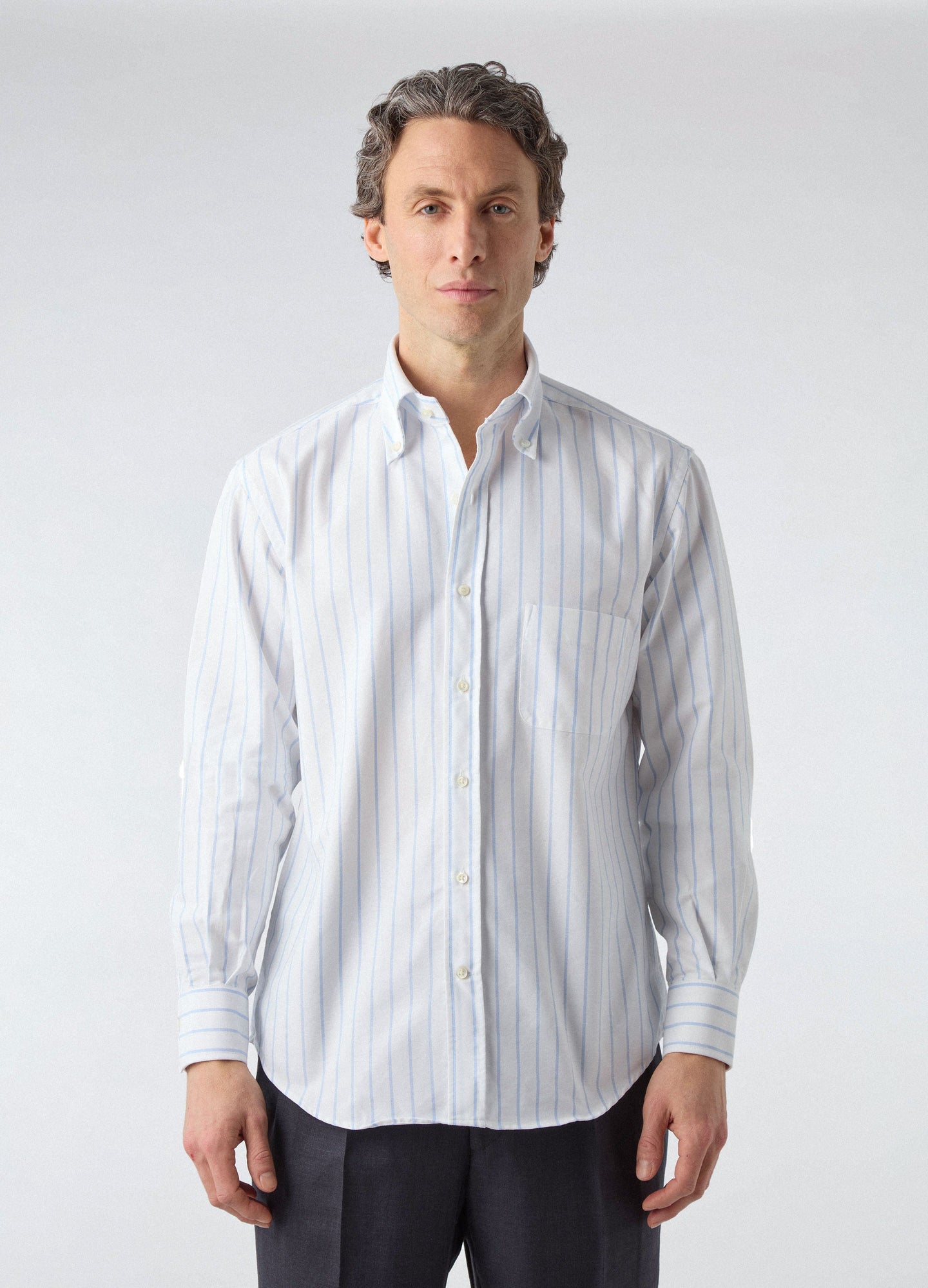 Ferdinand Oxford Button Down Shirt - White/Blue Thin Stripe Berg & Berg