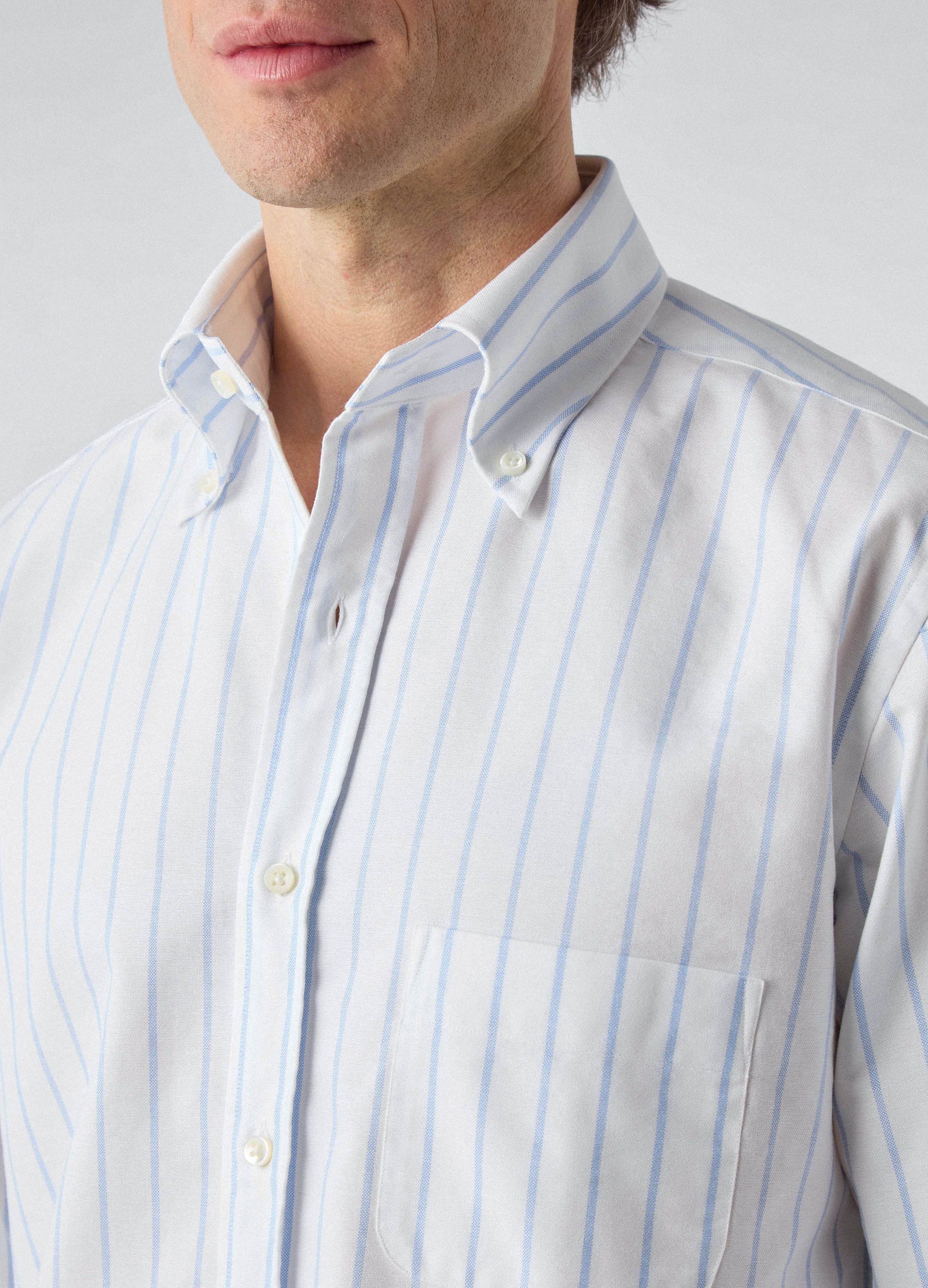 Ferdinand Oxford Button Down Shirt - White/Blue Thin Stripe Berg & Berg