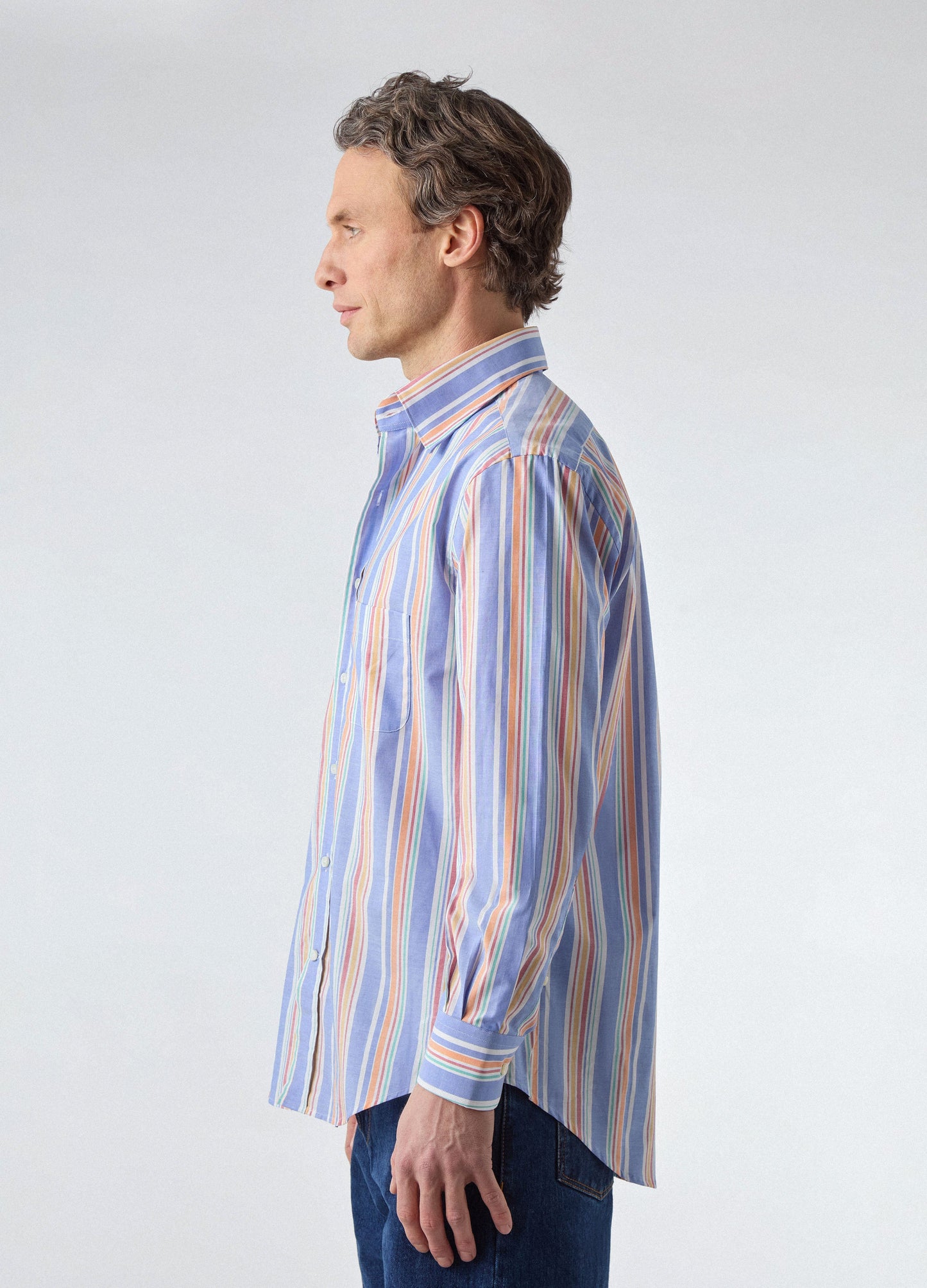 Fabian Poplin Turndown Collar Shirt - Blue/Multi | Berg & Berg