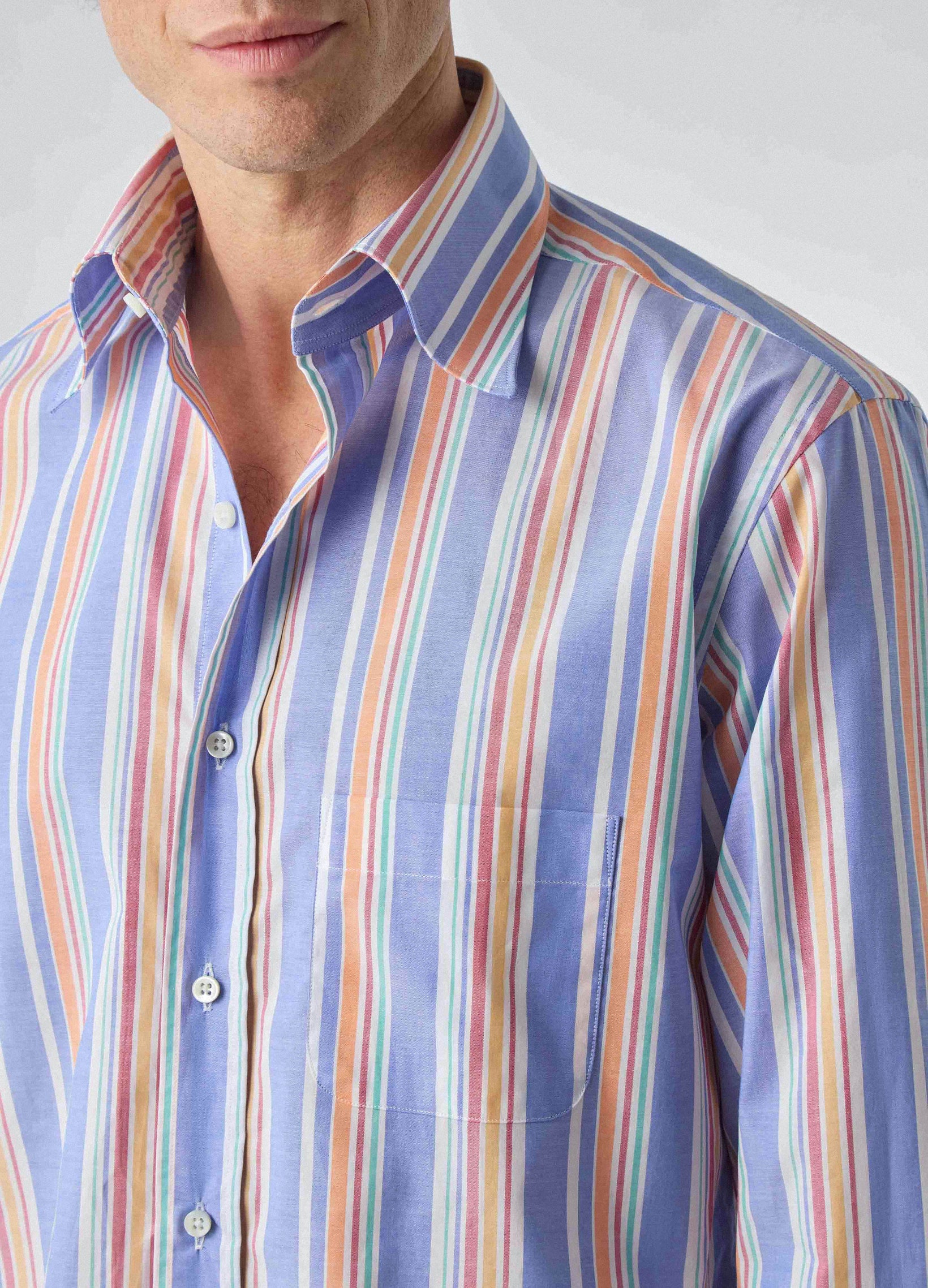 Fabian Poplin Turndown Collar Shirt - Blue/Multi | Berg & Berg