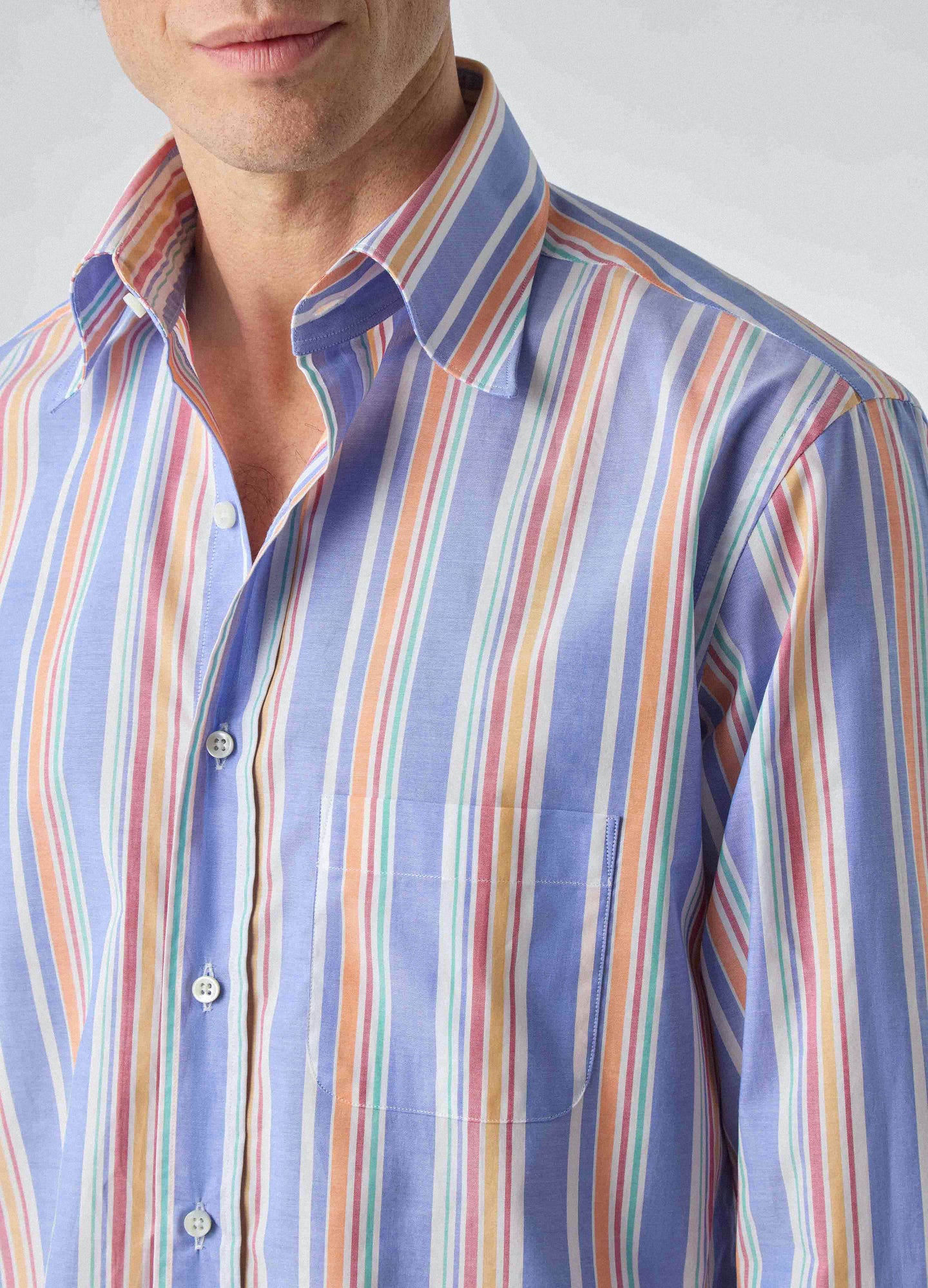 Fabian Poplin Turndown Collar Shirt - Blue/Multi Berg & Berg