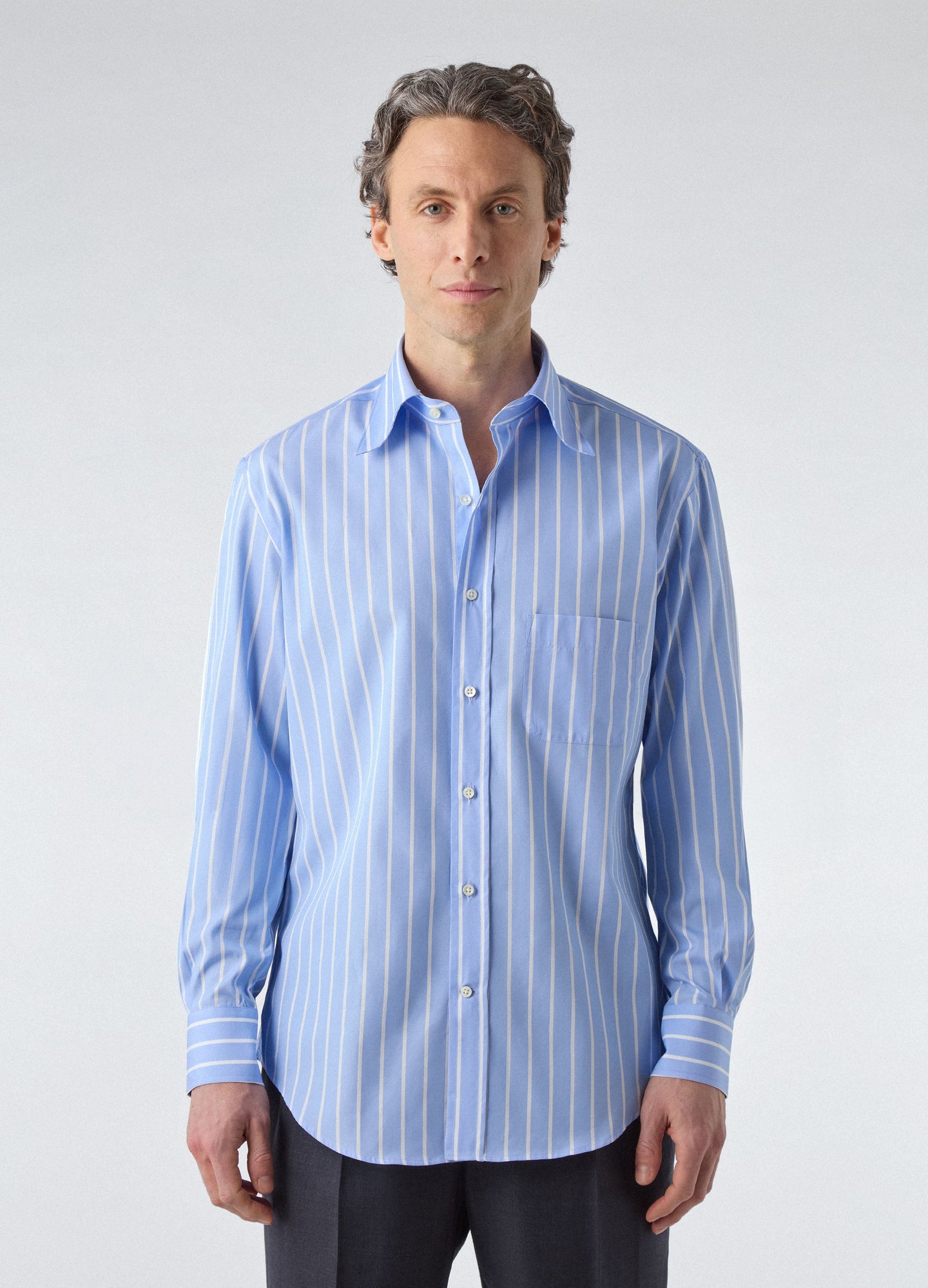 Fabian Poplin Turndown Collar Shirt - Blue/White Berg & Berg