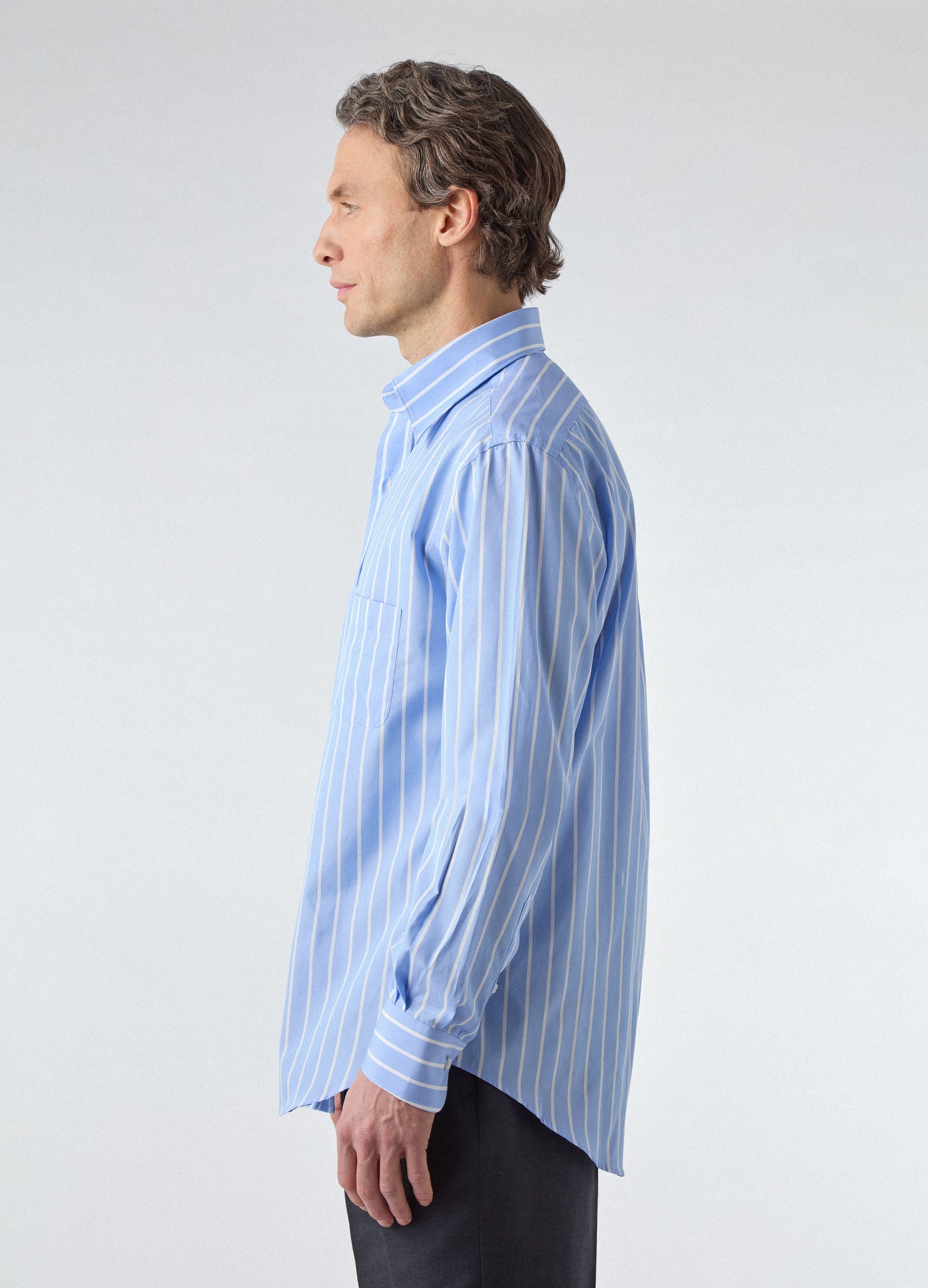 Fabian Poplin Turndown Collar Shirt - Blue/White | Berg & Berg