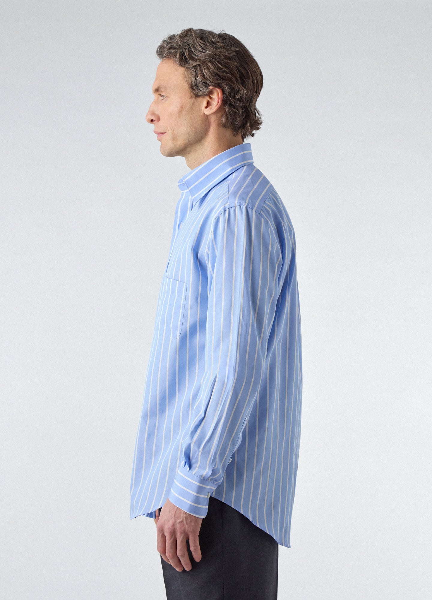 Fabian Poplin Turndown Collar Shirt - Blue/White Berg & Berg