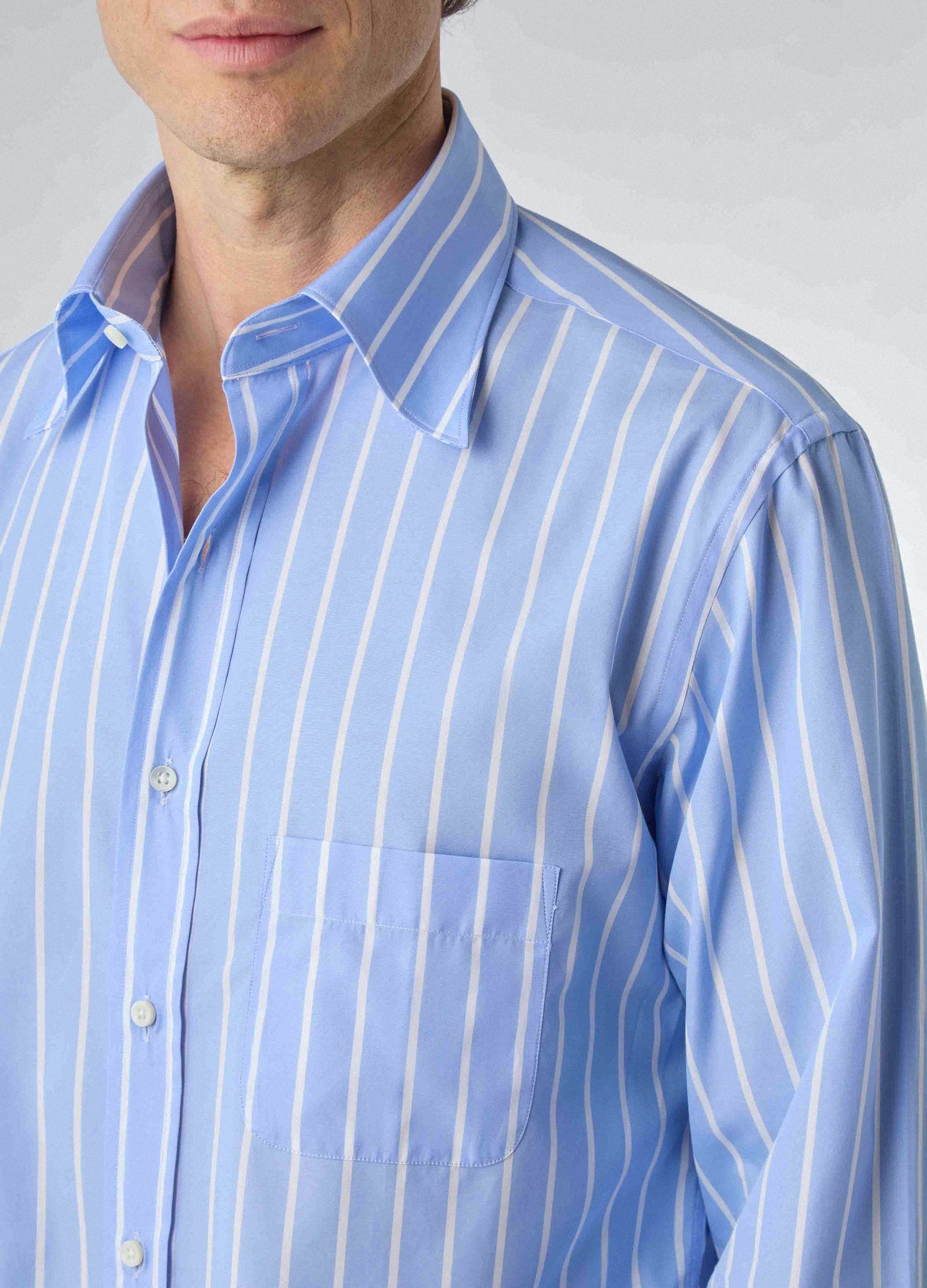 Fabian Poplin Turndown Collar Shirt - Blue/White | Berg & Berg