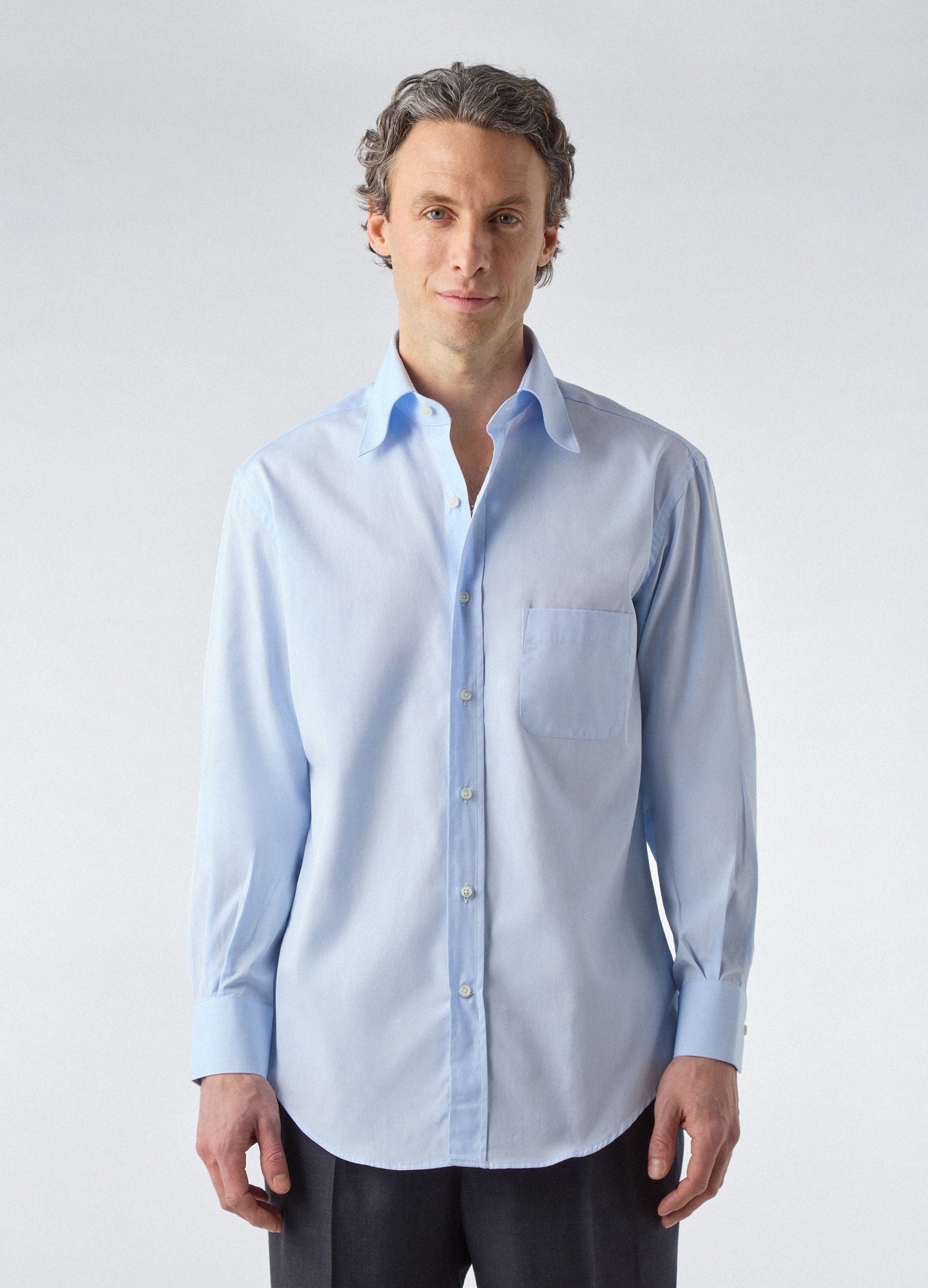 Fabian Poplin Turndown Collar Shirt - Light Blue Berg & Berg