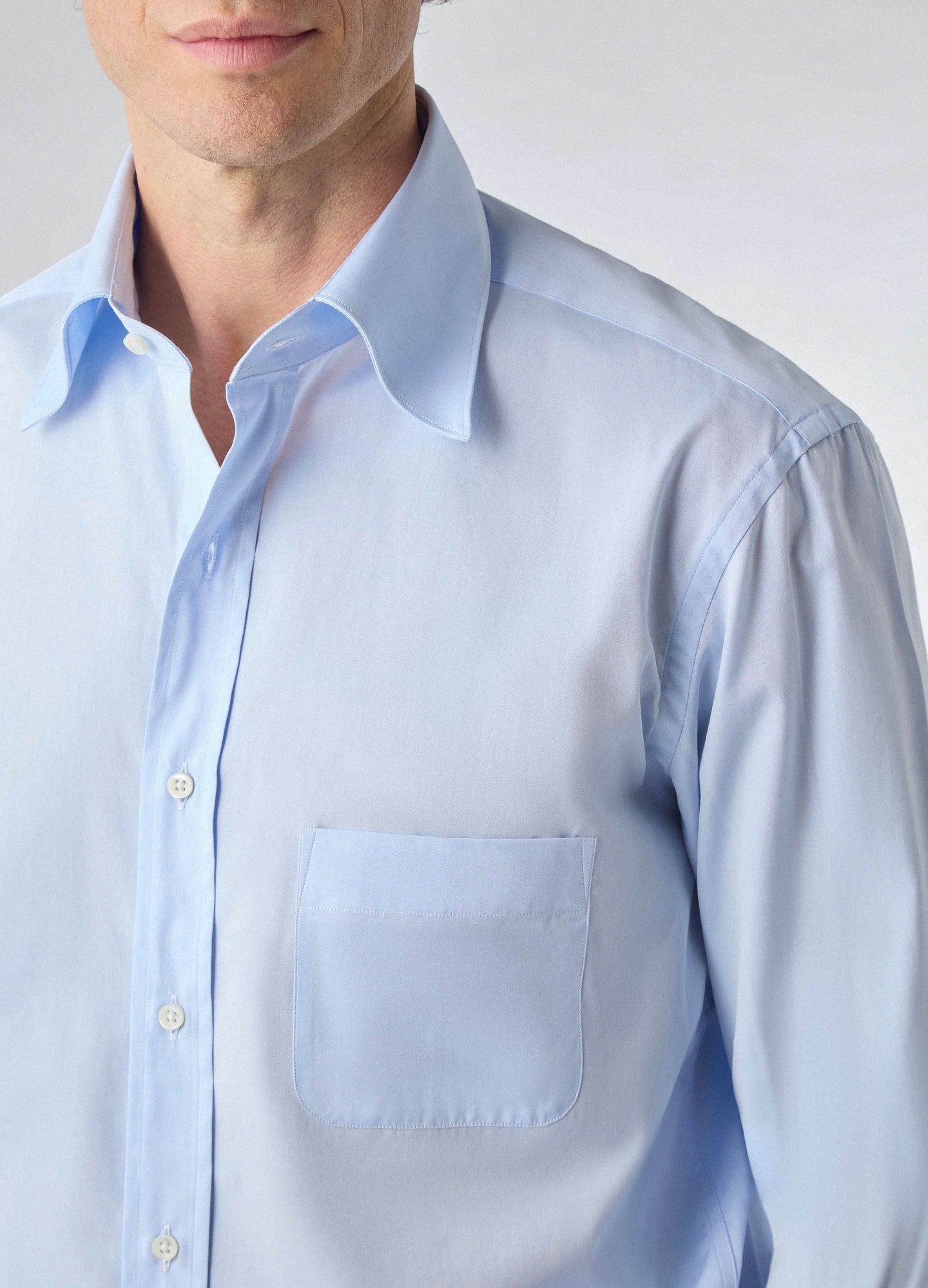 Fabian Poplin Turndown Collar Shirt - Light Blue Berg & Berg