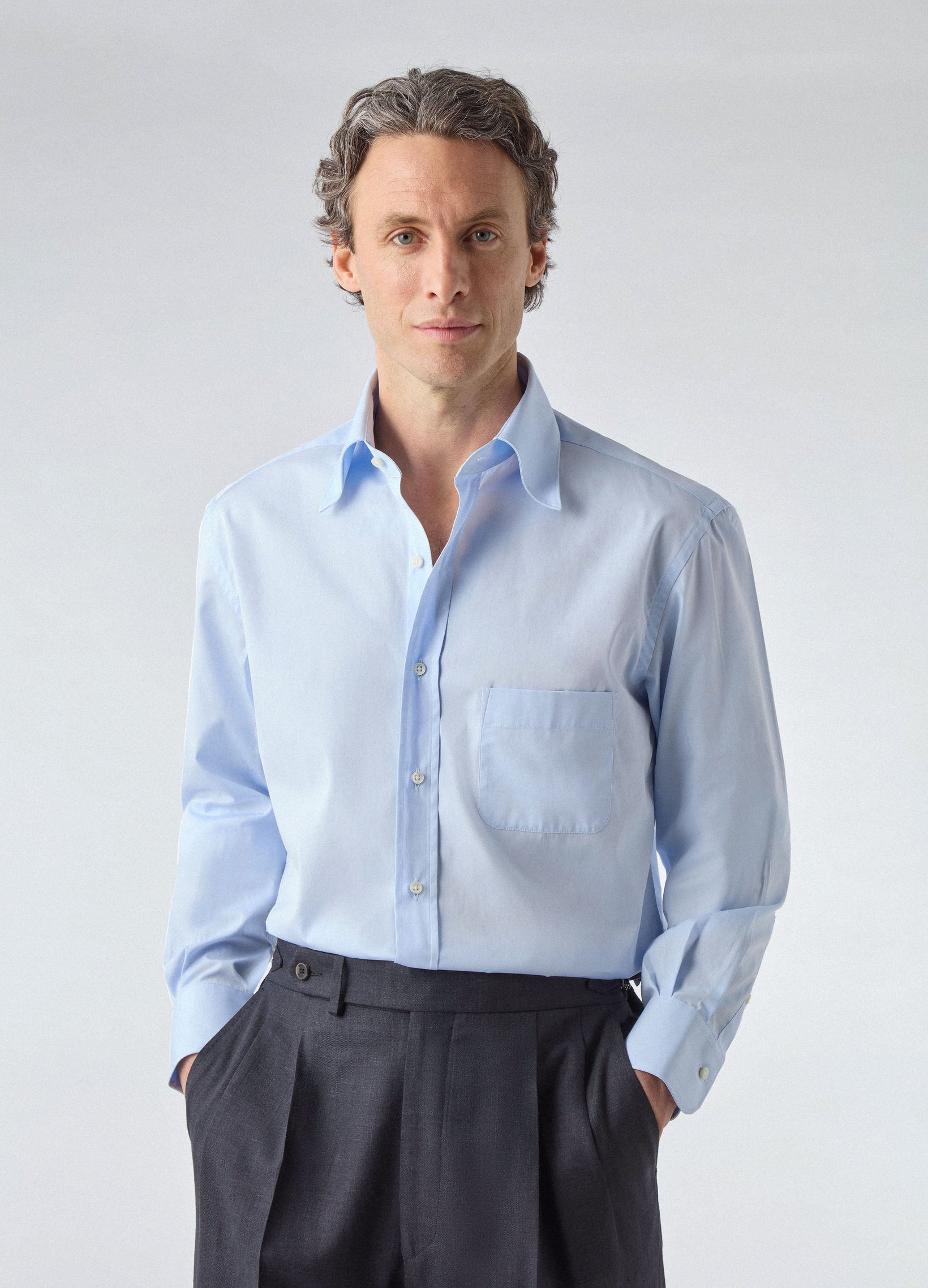 Fabian Poplin Turndown Collar Shirt - Light Blue | Berg & Berg