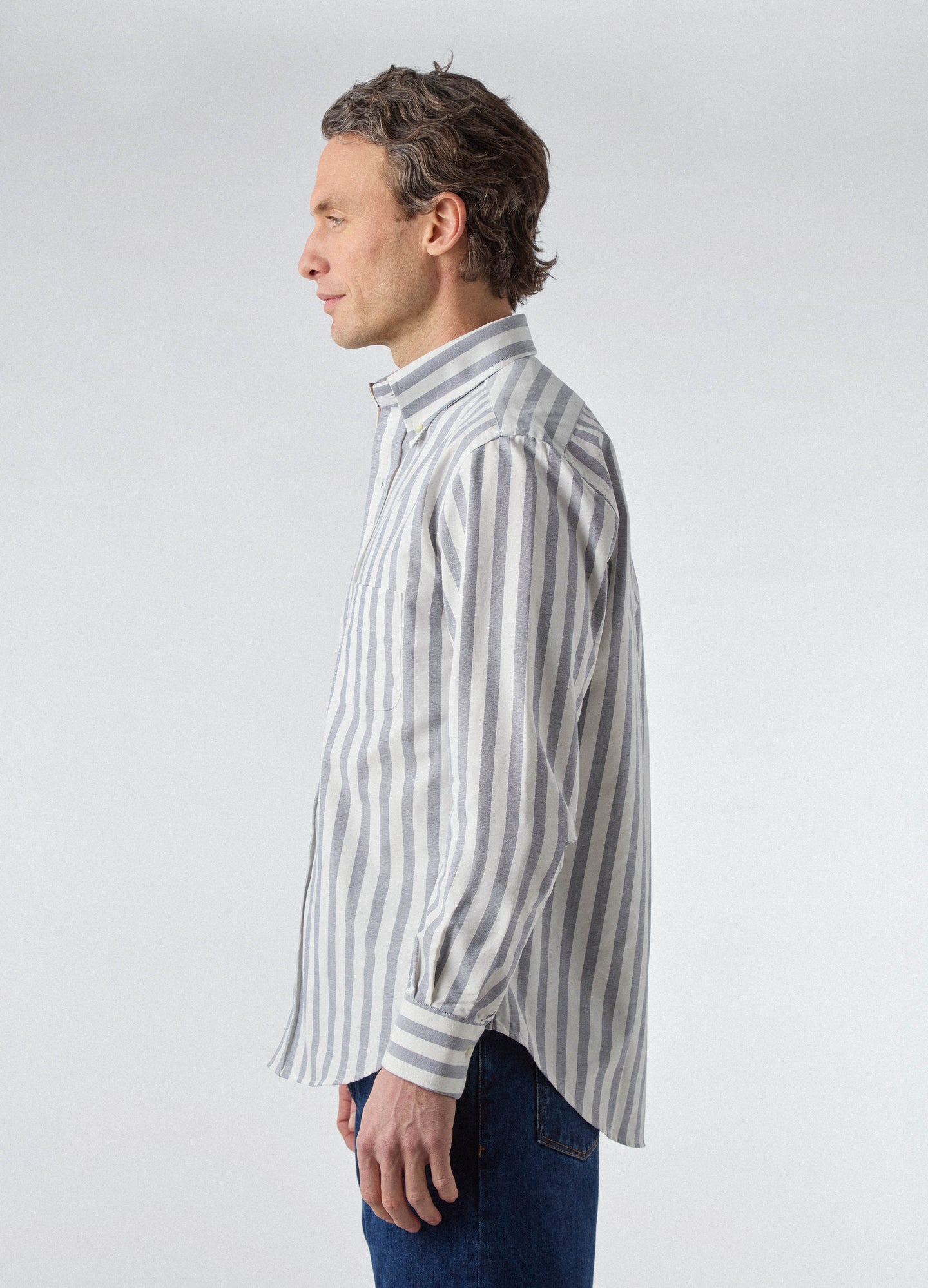 Ferdinand Oxford Button Down Shirt - Off White/Navy Butcher Stripe Berg & Berg