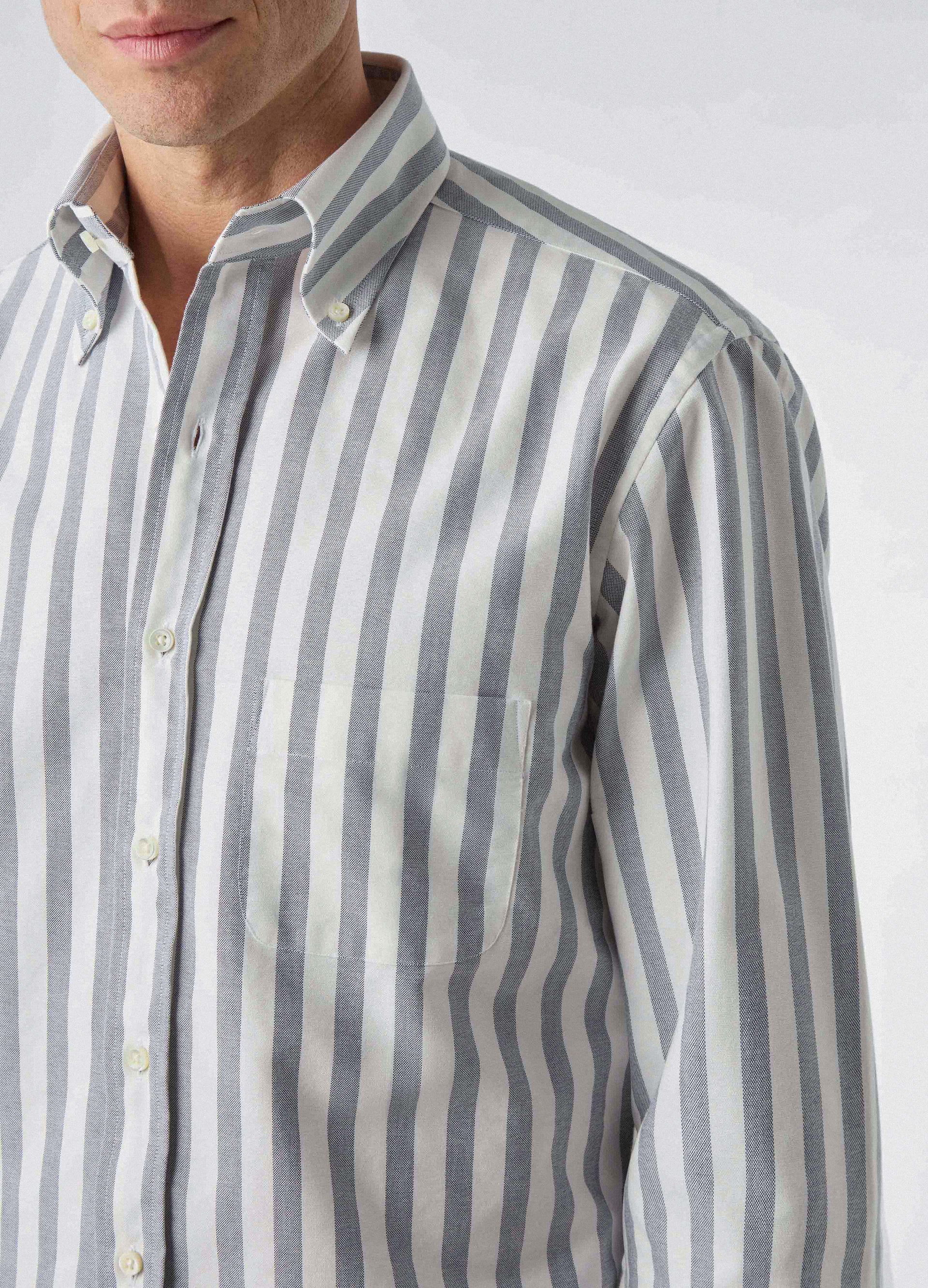 Ferdinand Oxford Button Down Shirt - Off White/Navy Butcher Stripe | Berg & Berg