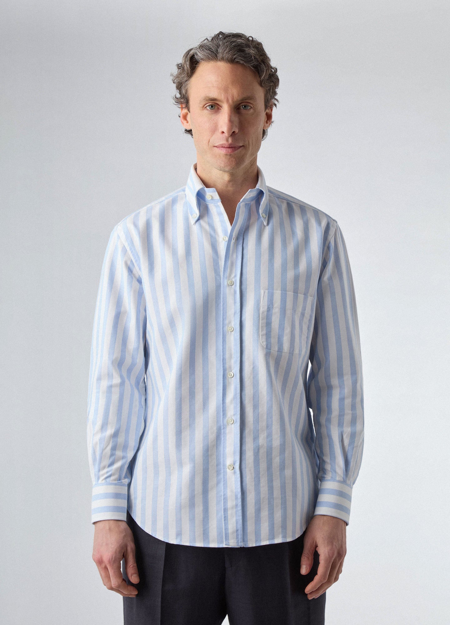 Ferdinand Oxford Button Down Shirt - White/Light Blue Butcher Stripe Berg & Berg