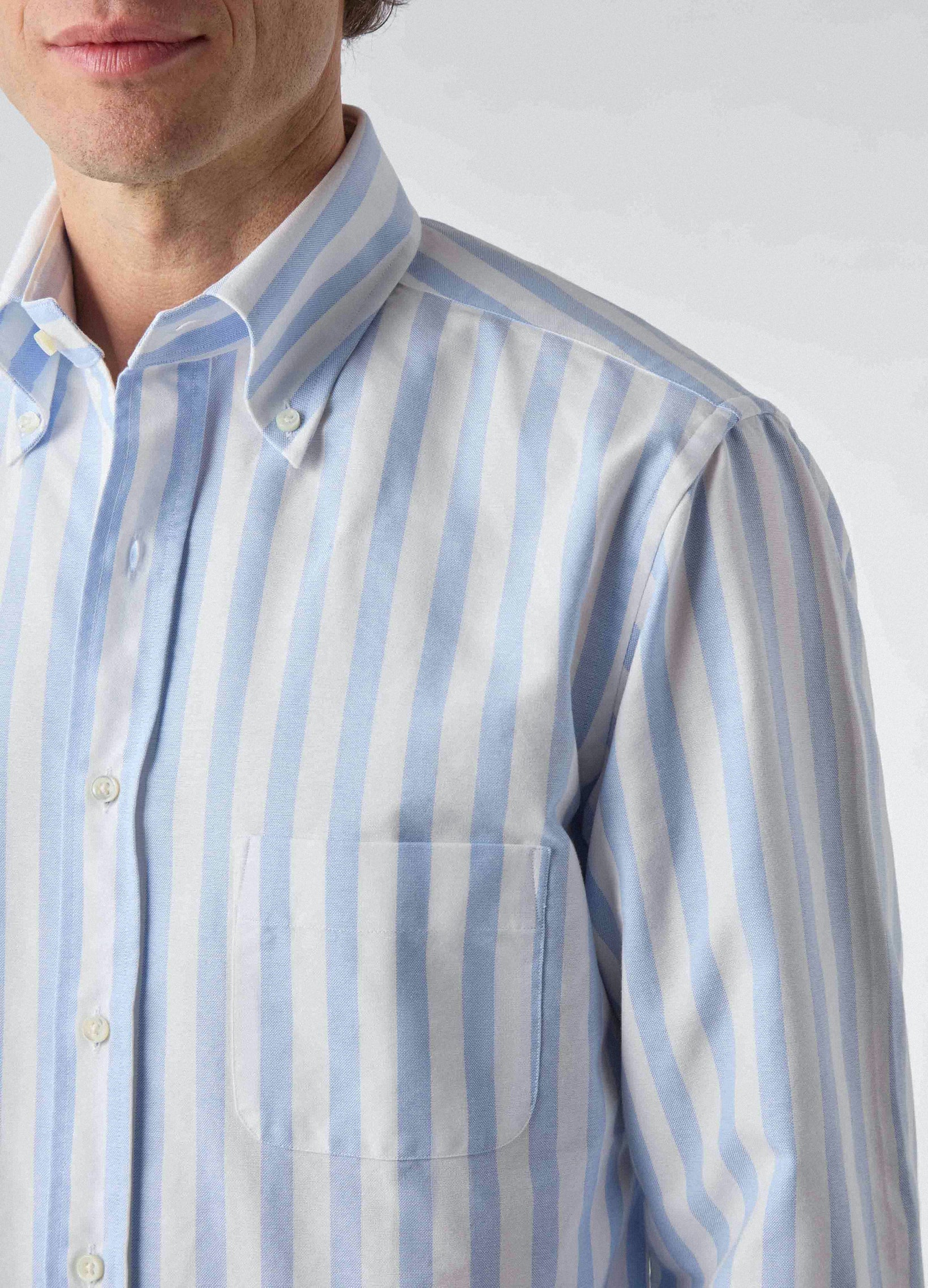 Ferdinand Oxford Button Down Shirt - White/Light Blue Butcher Stripe | Berg & Berg
