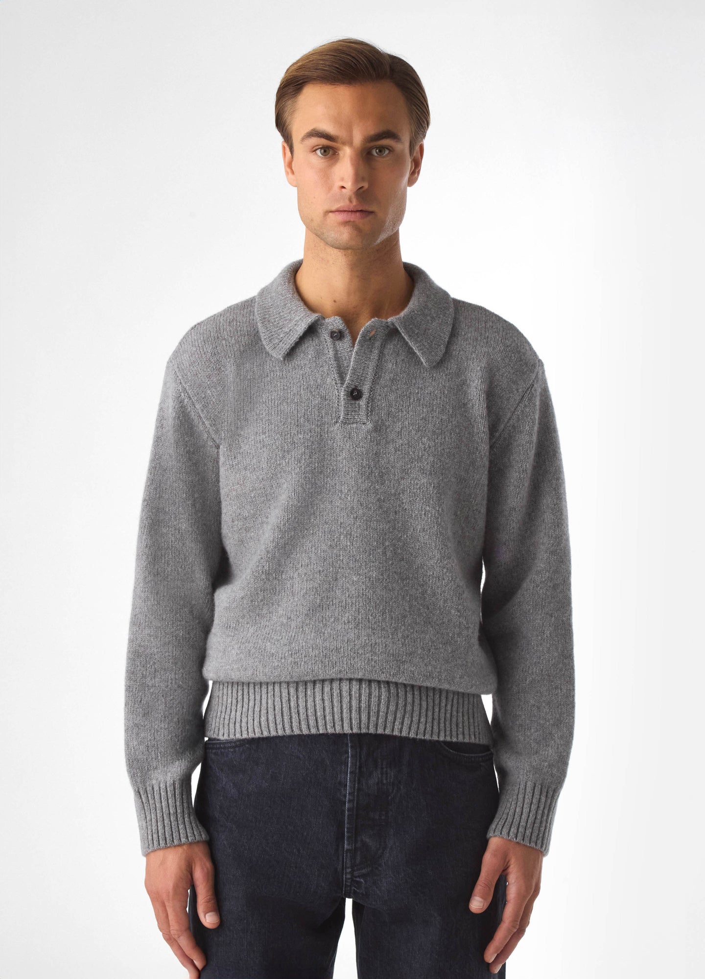 Bruno Wool/Cashmere Polo - Mid Grey