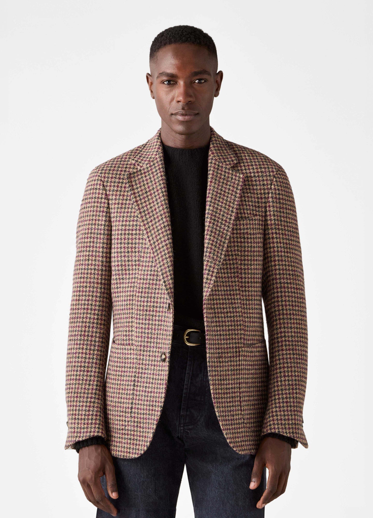 Don Sport Pepita Tweed Jacket - Beige/Black/Burgundy