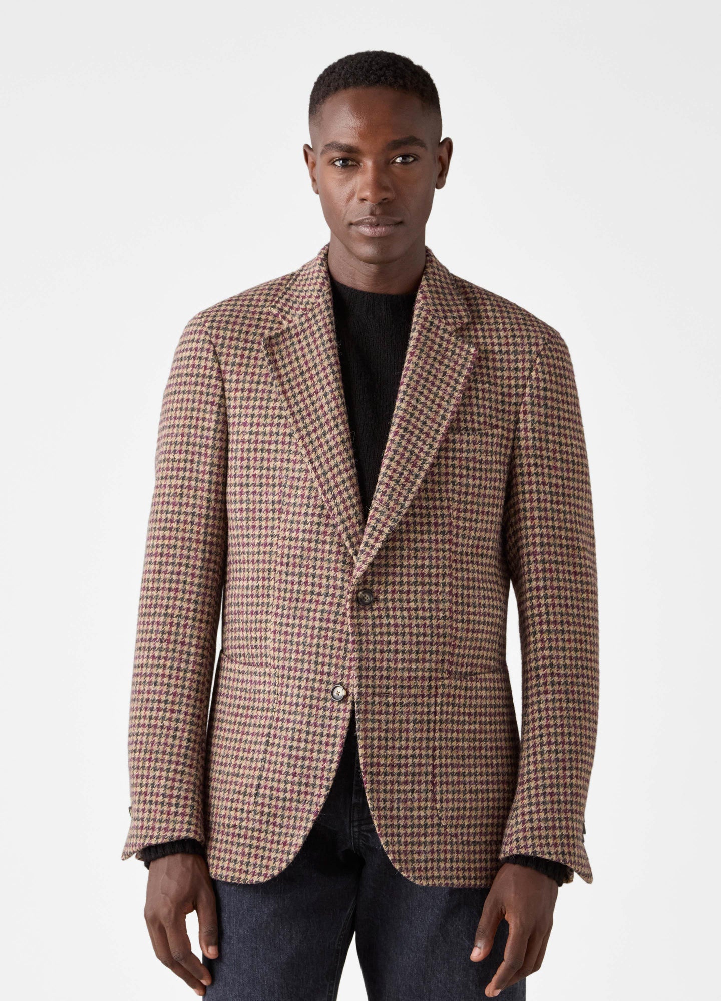 Don Sport Pepita Tweed Jacket - Beige/Black/Burgundy