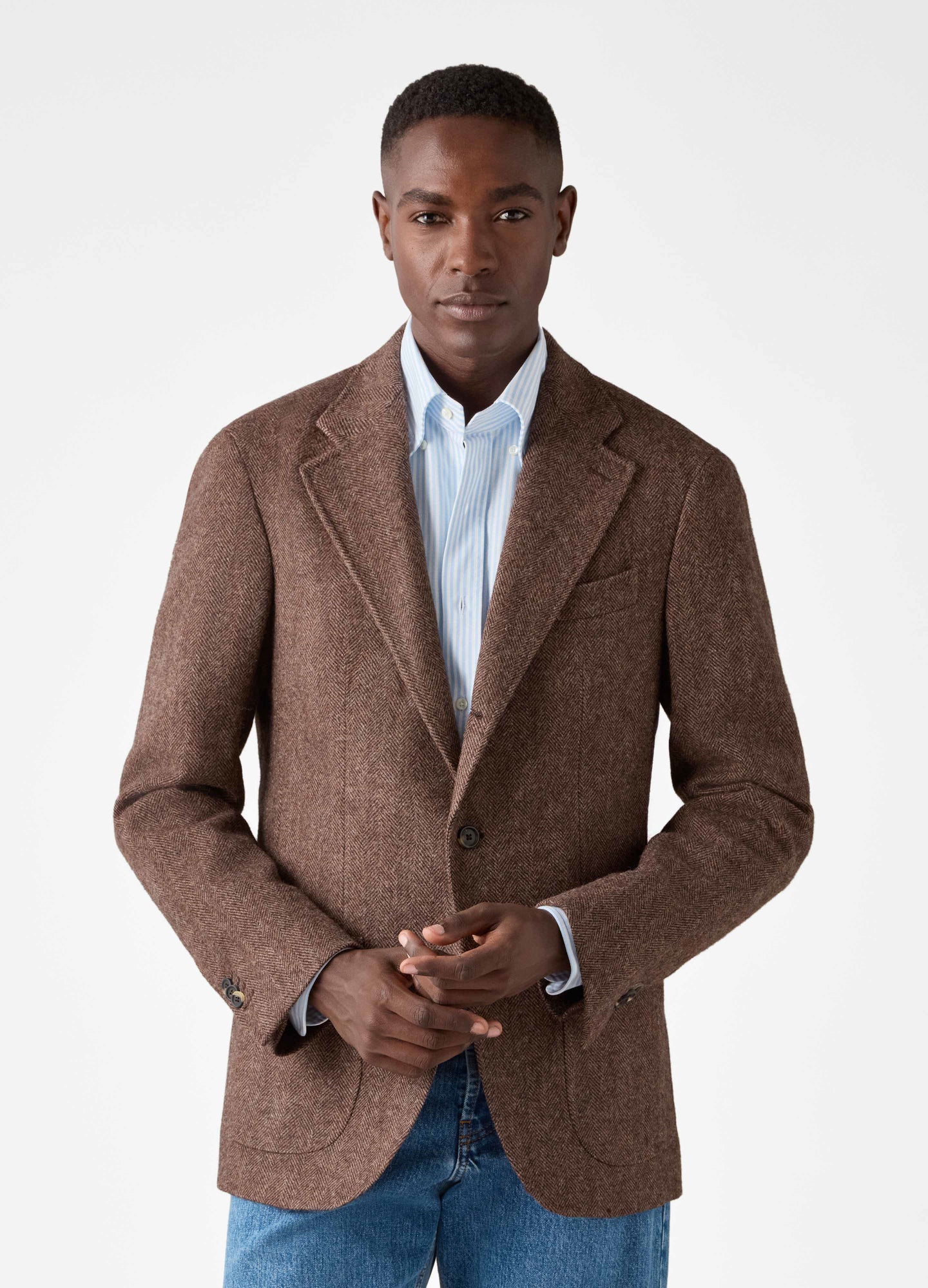 Don Sport Herringbone Tweed Jacket - Brown