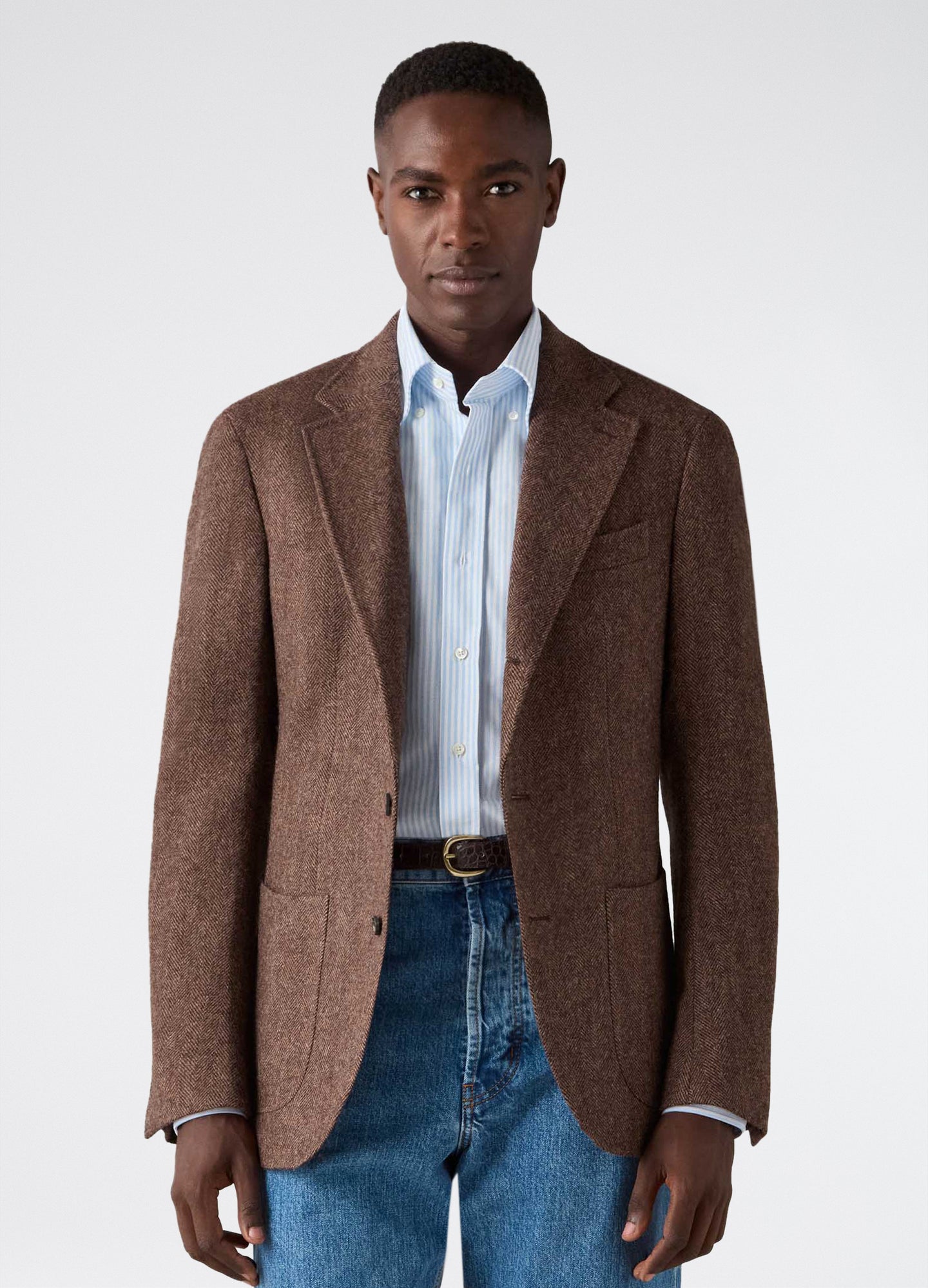 Don Sport Herringbone Tweed Jacket - Brown