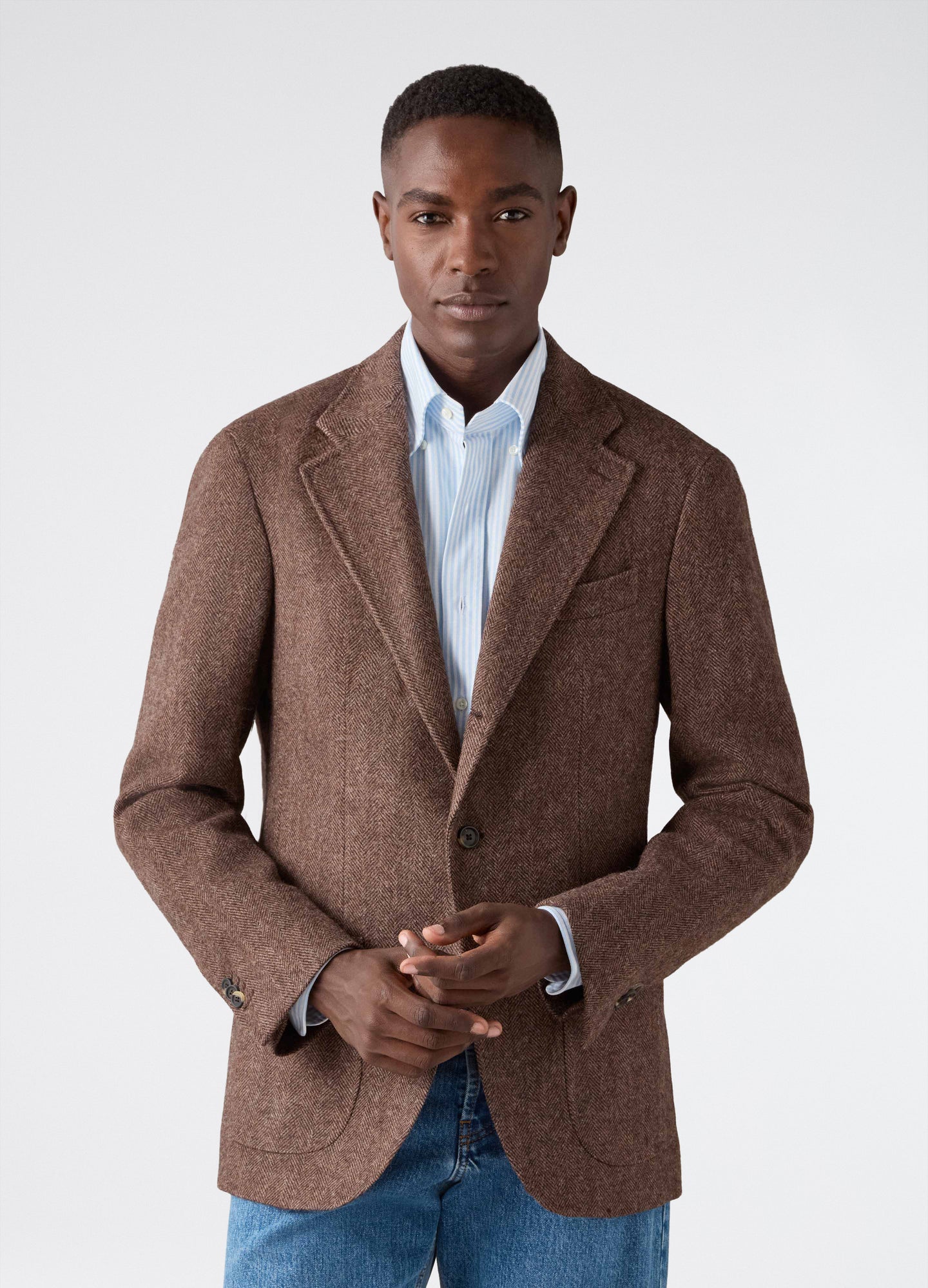 Don Sport Herringbone Tweed Jacket - Brown