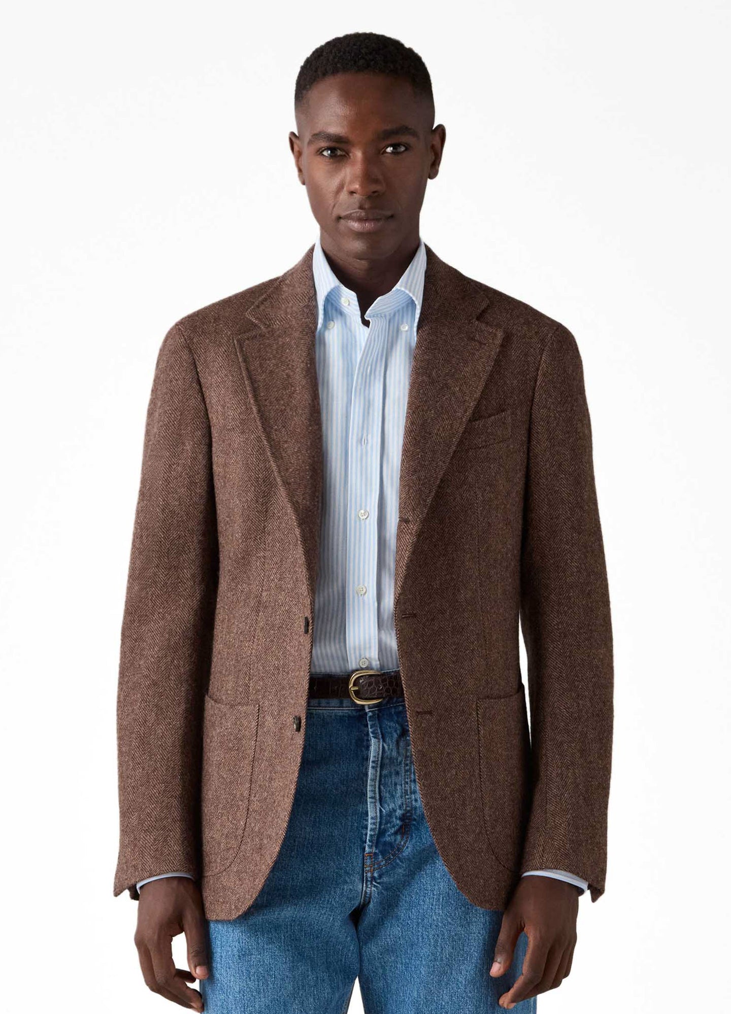 Don Sport Herringbone Tweed Jacket - Brown