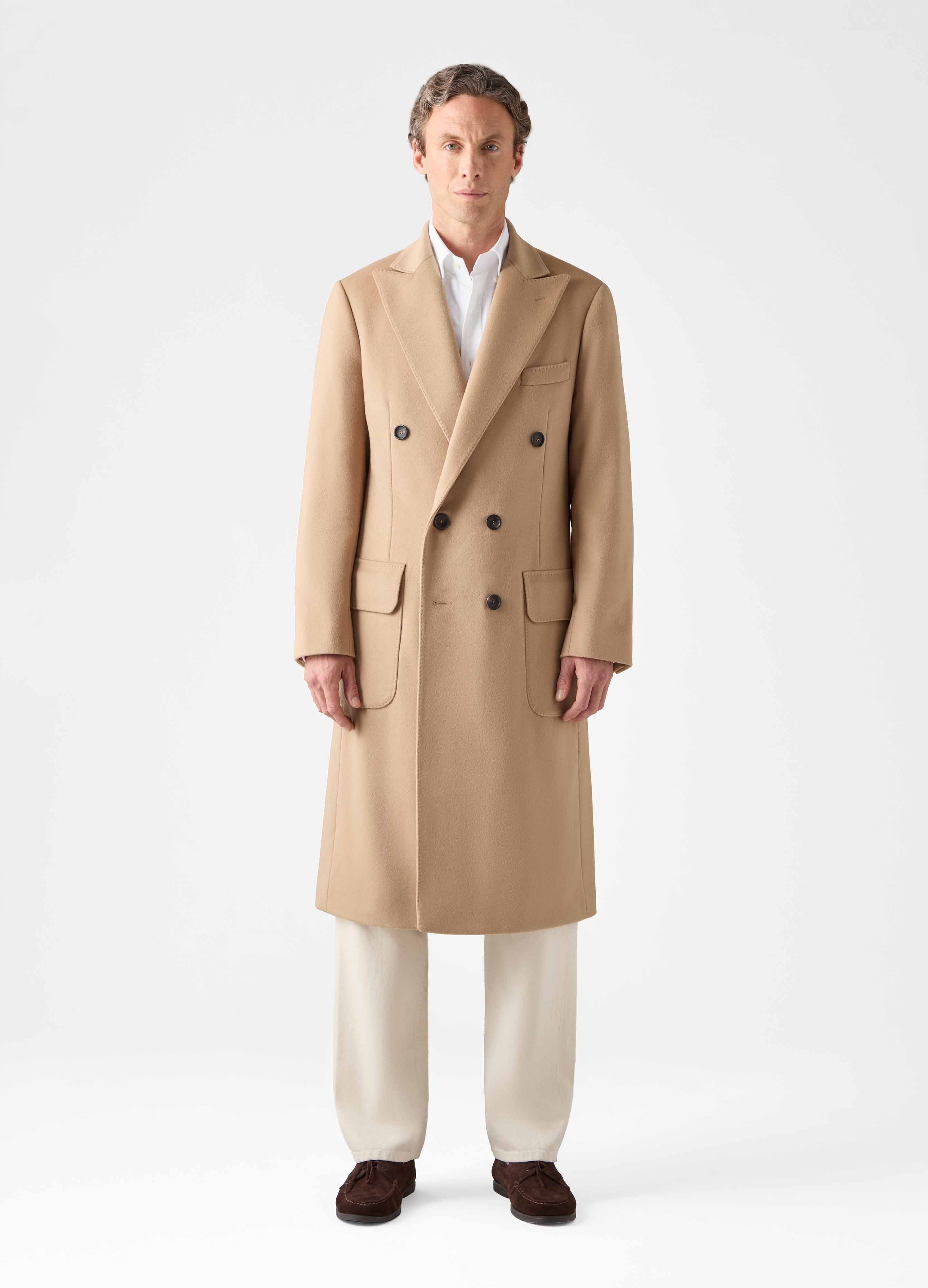 beige double breasted coat