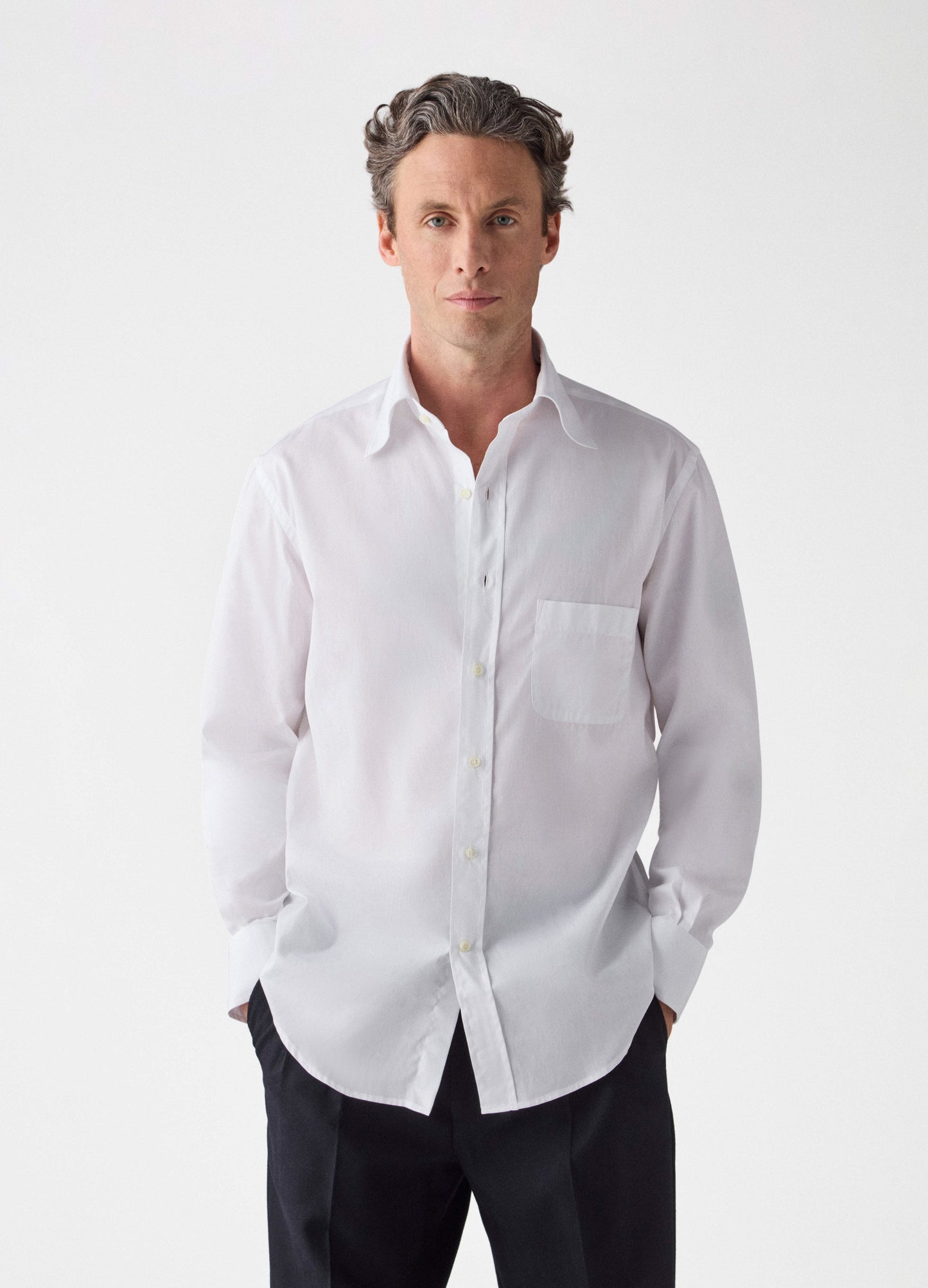 Fabian Poplin Turndown Collar Shirt - White Berg & Berg