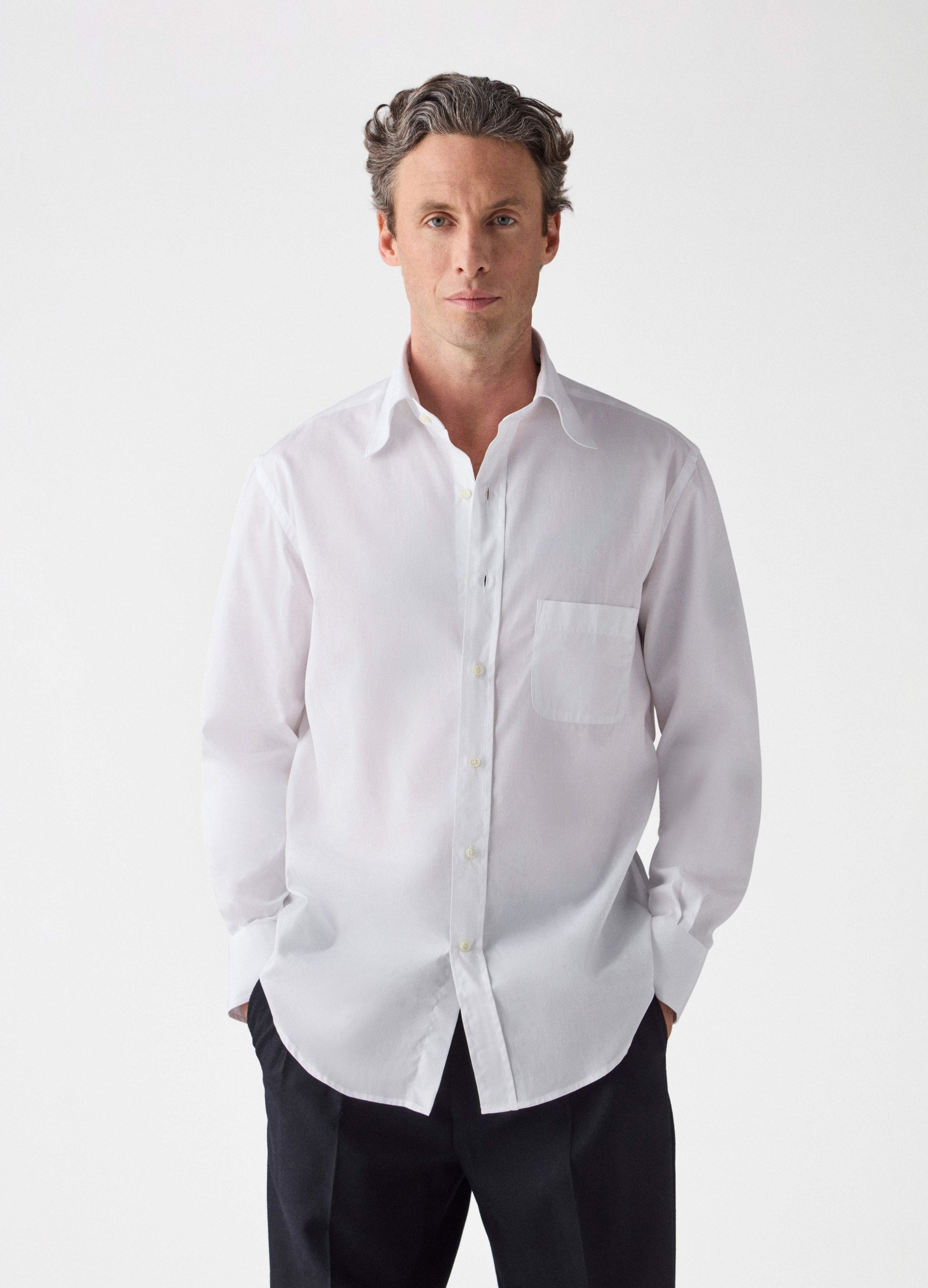Fabian Poplin Turndown Collar Shirt - White Berg & Berg