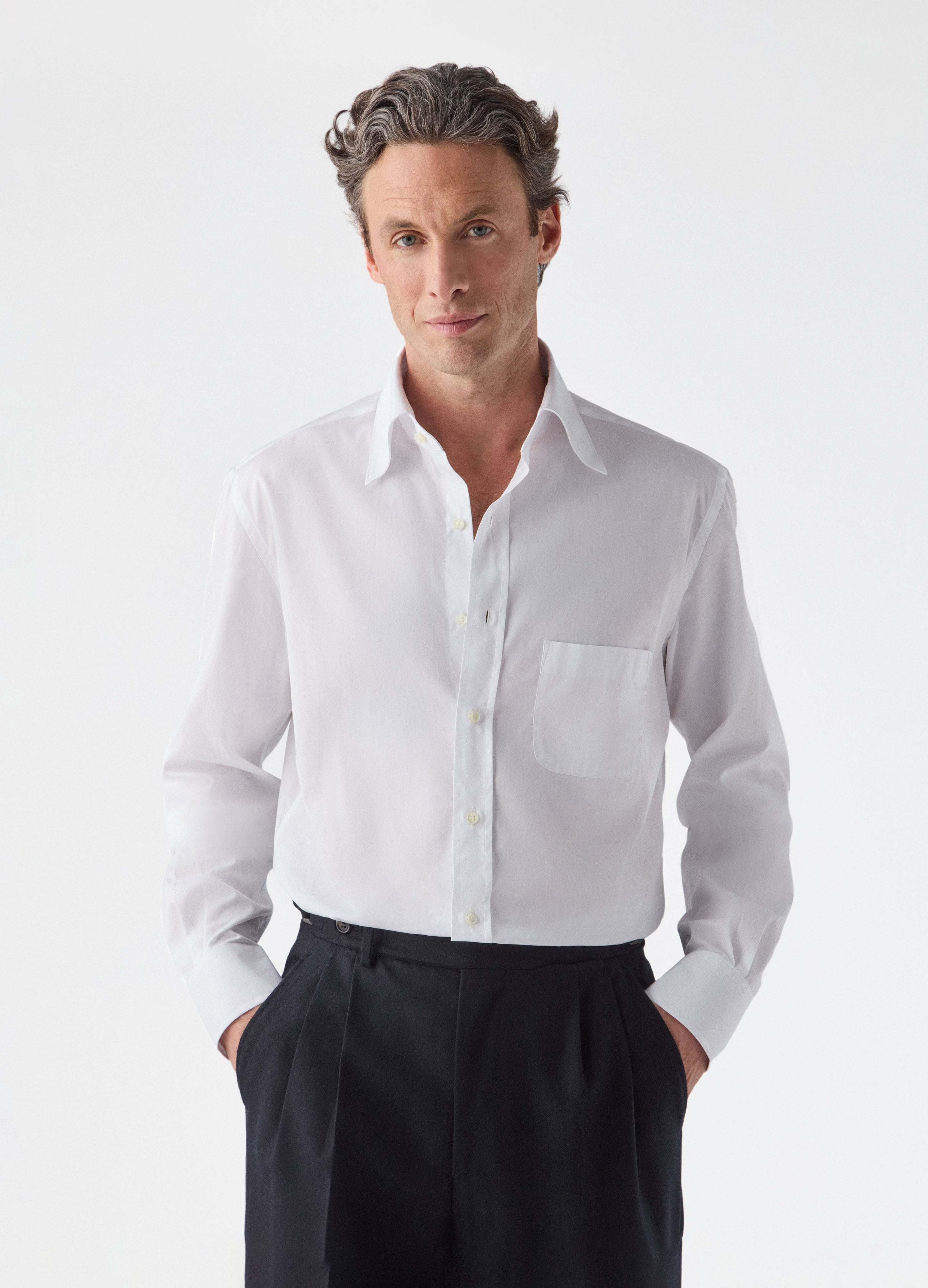 Fabian Poplin Turndown Collar Shirt - White Berg & Berg
