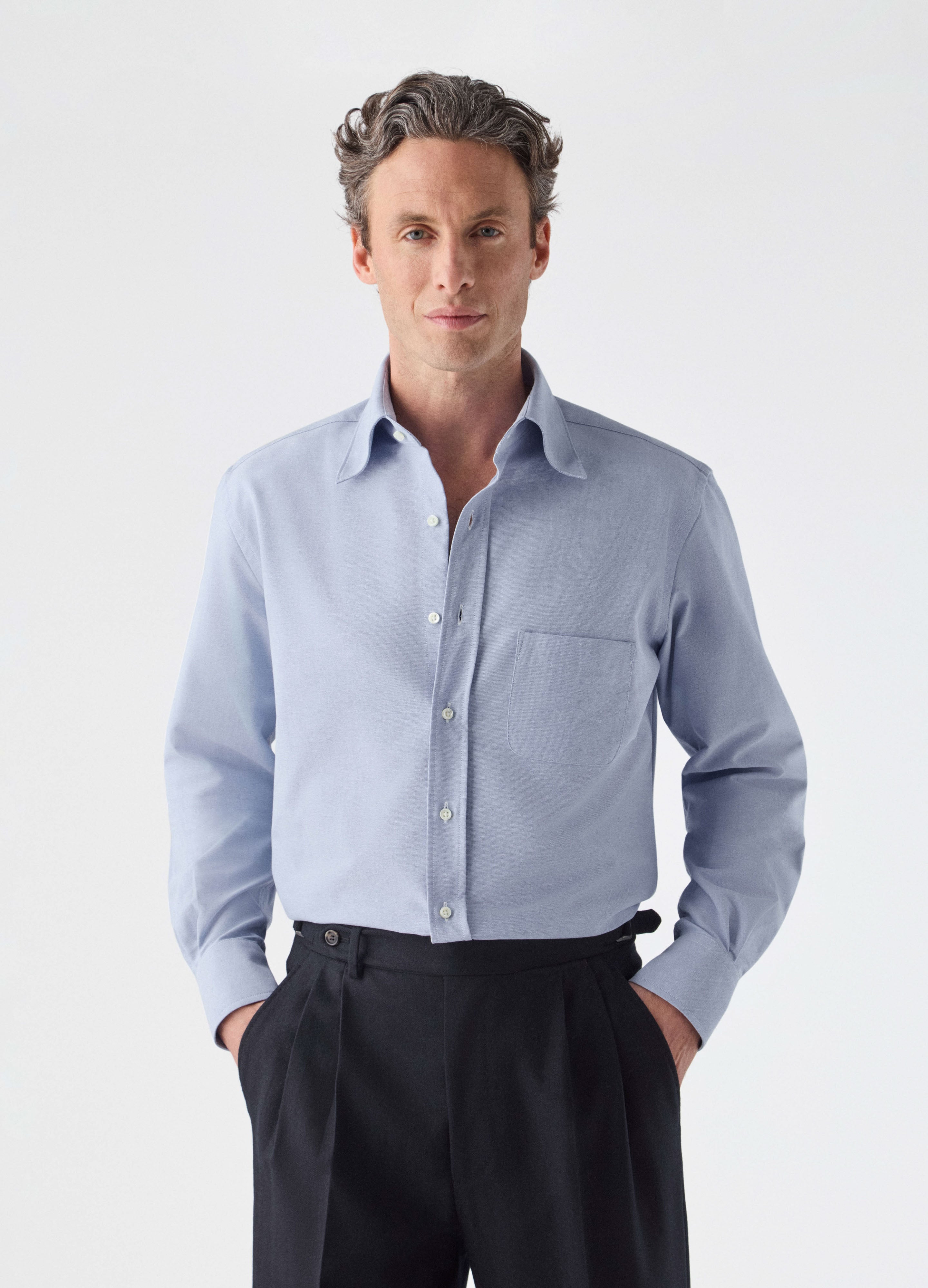 Fabian Oxford Turndown Collar Shirt - Light Blue Berg & Berg