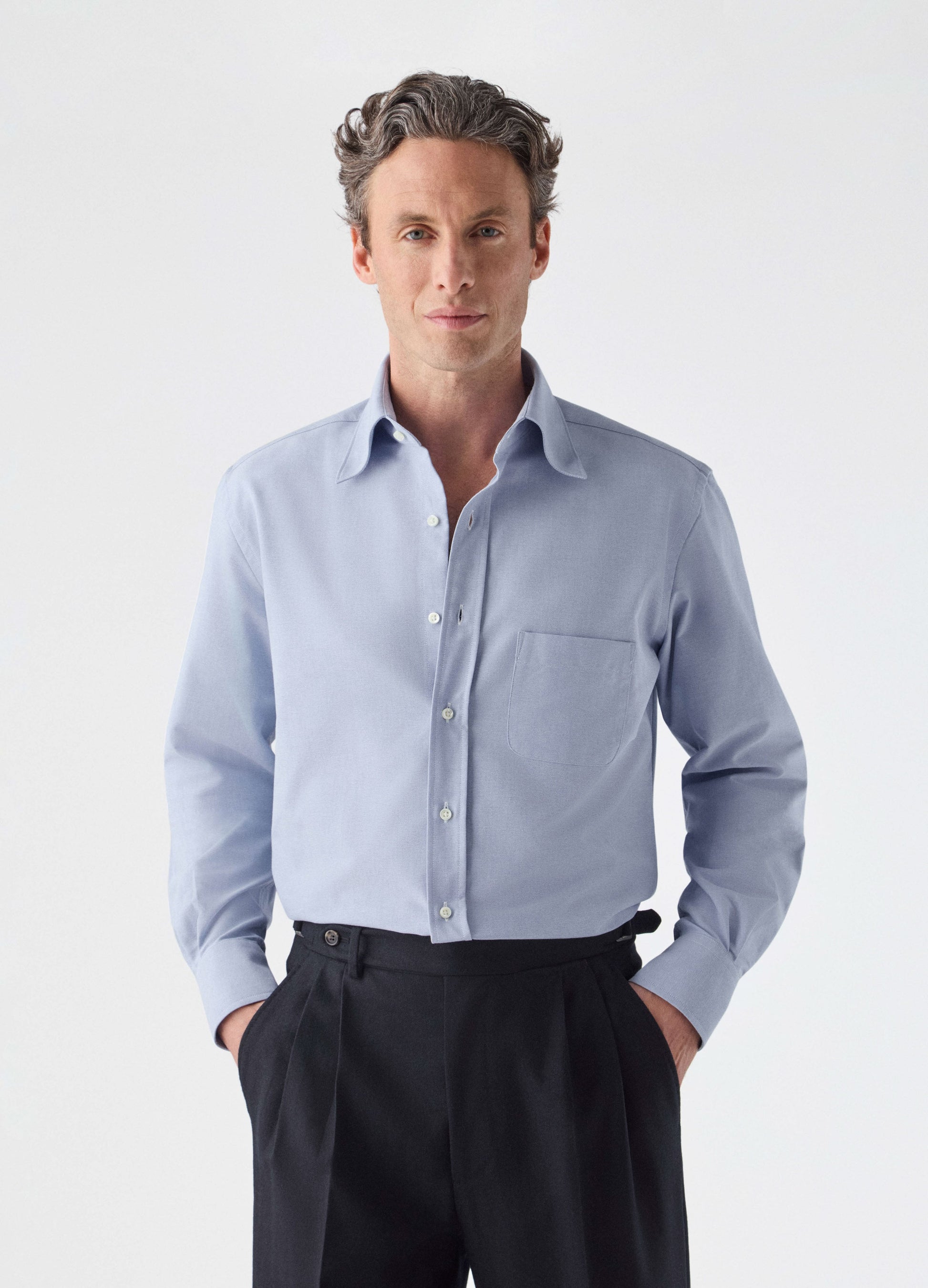 Fabian Oxford Turndown Collar Shirt - Light Blue Berg & Berg